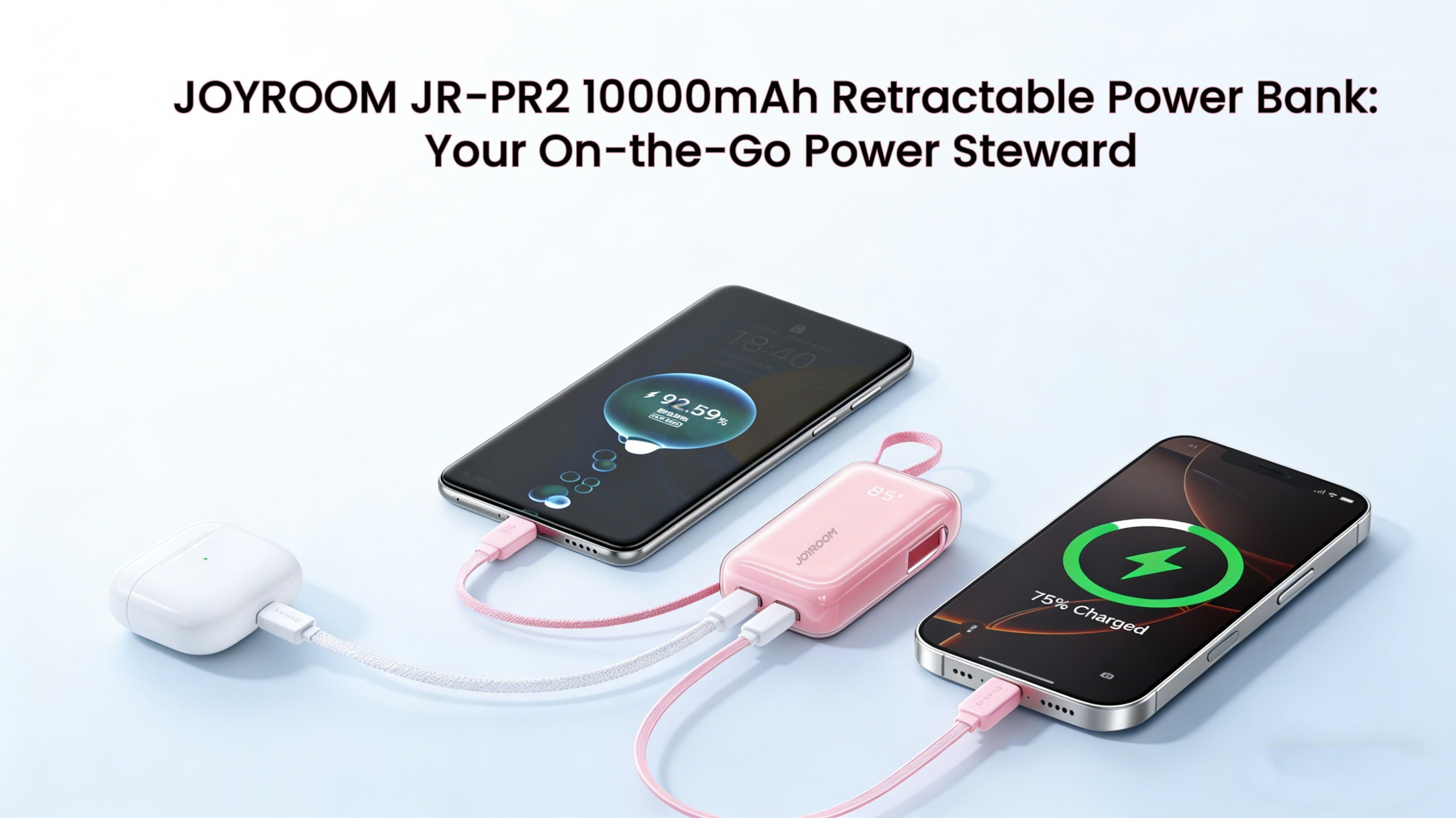 JOYROOM JR-PR2 10000mAh Retractable Power Bank: Your On-the-Go Power Steward