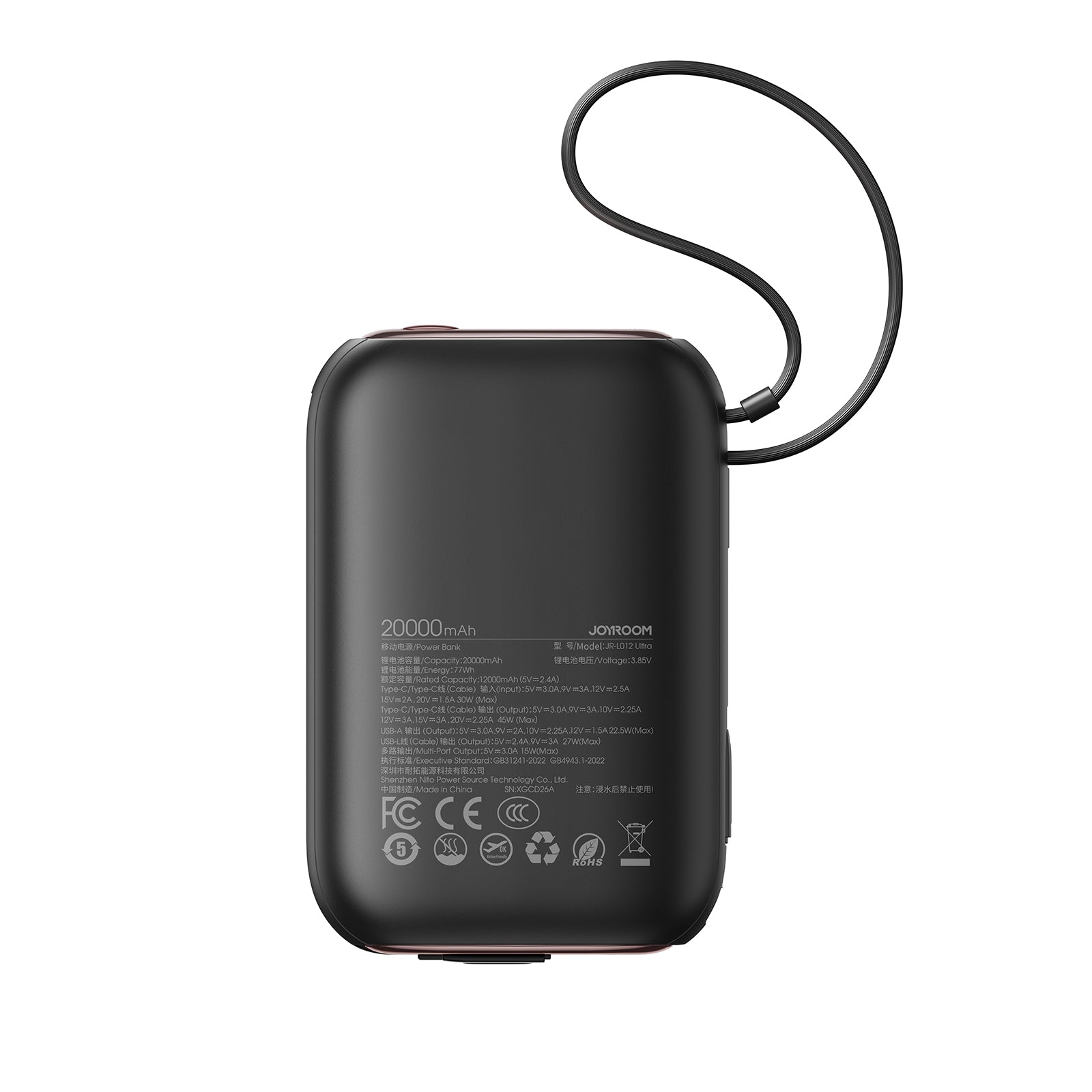 JOYROOM JR-L012 20000mAh 45W Power Bank with Built-in Type-C & Lightning Cables