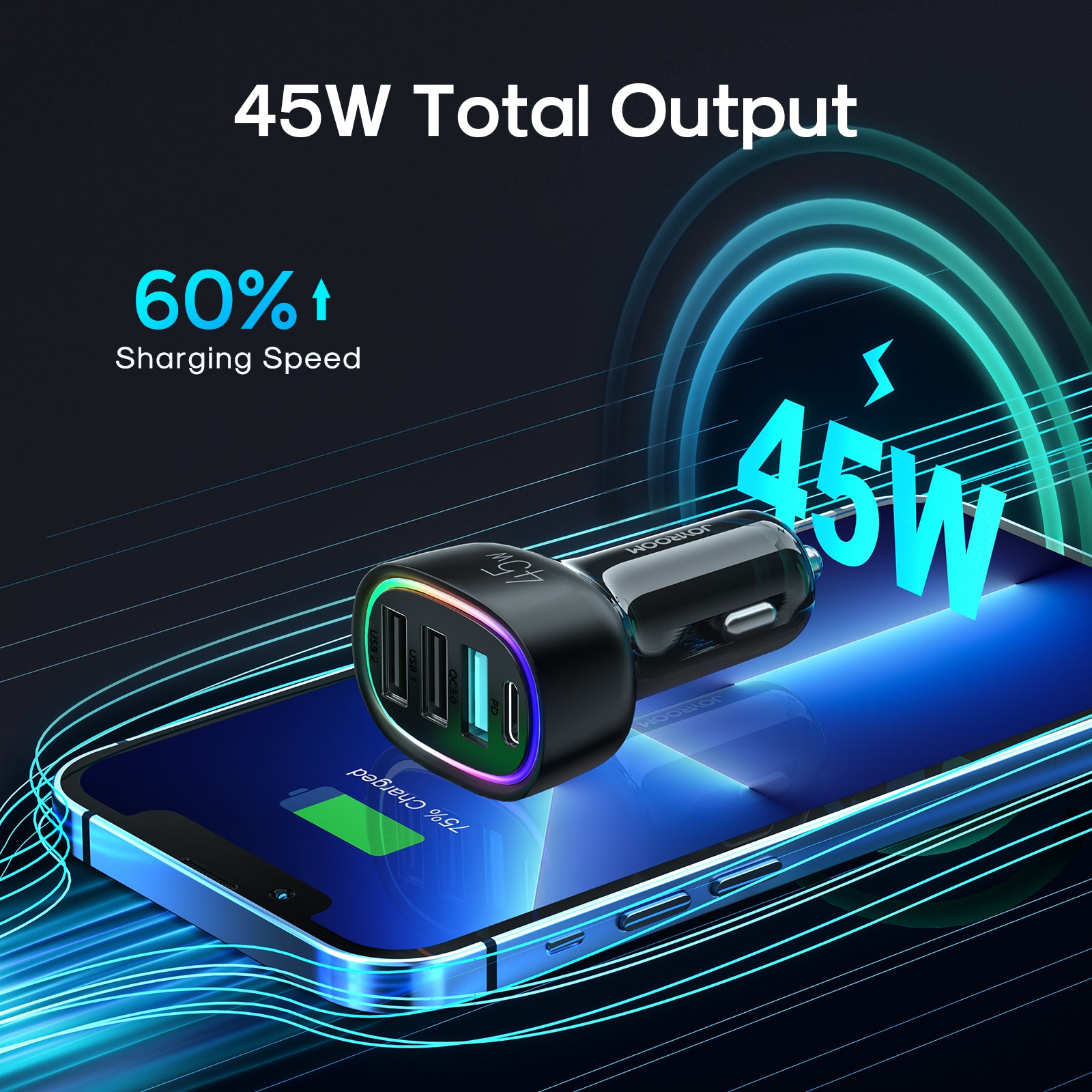 JR-CL09 45W 4-port Car Charger