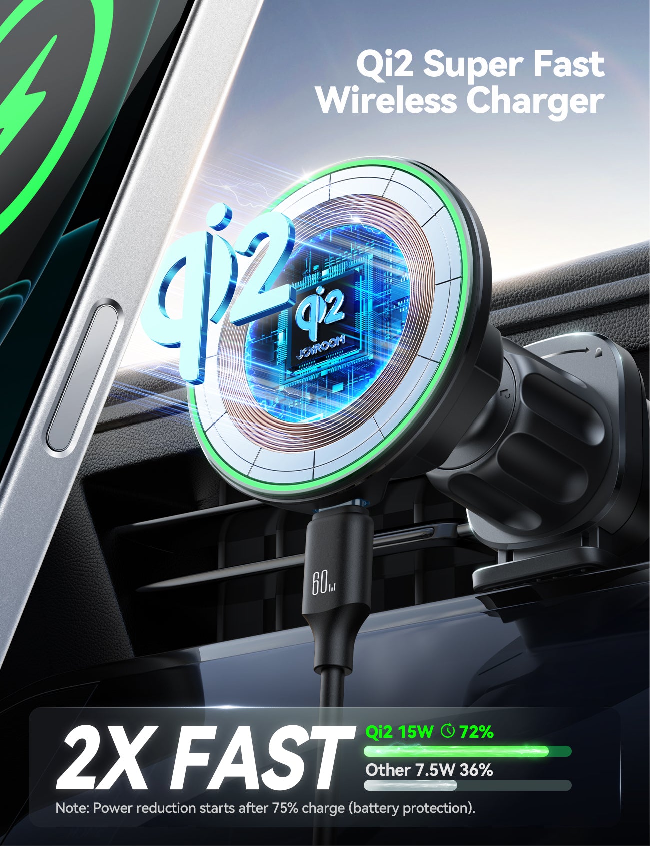 JOYROOM JR-ZS412 Magnetic Wireless Air Vent Car Charger Mount