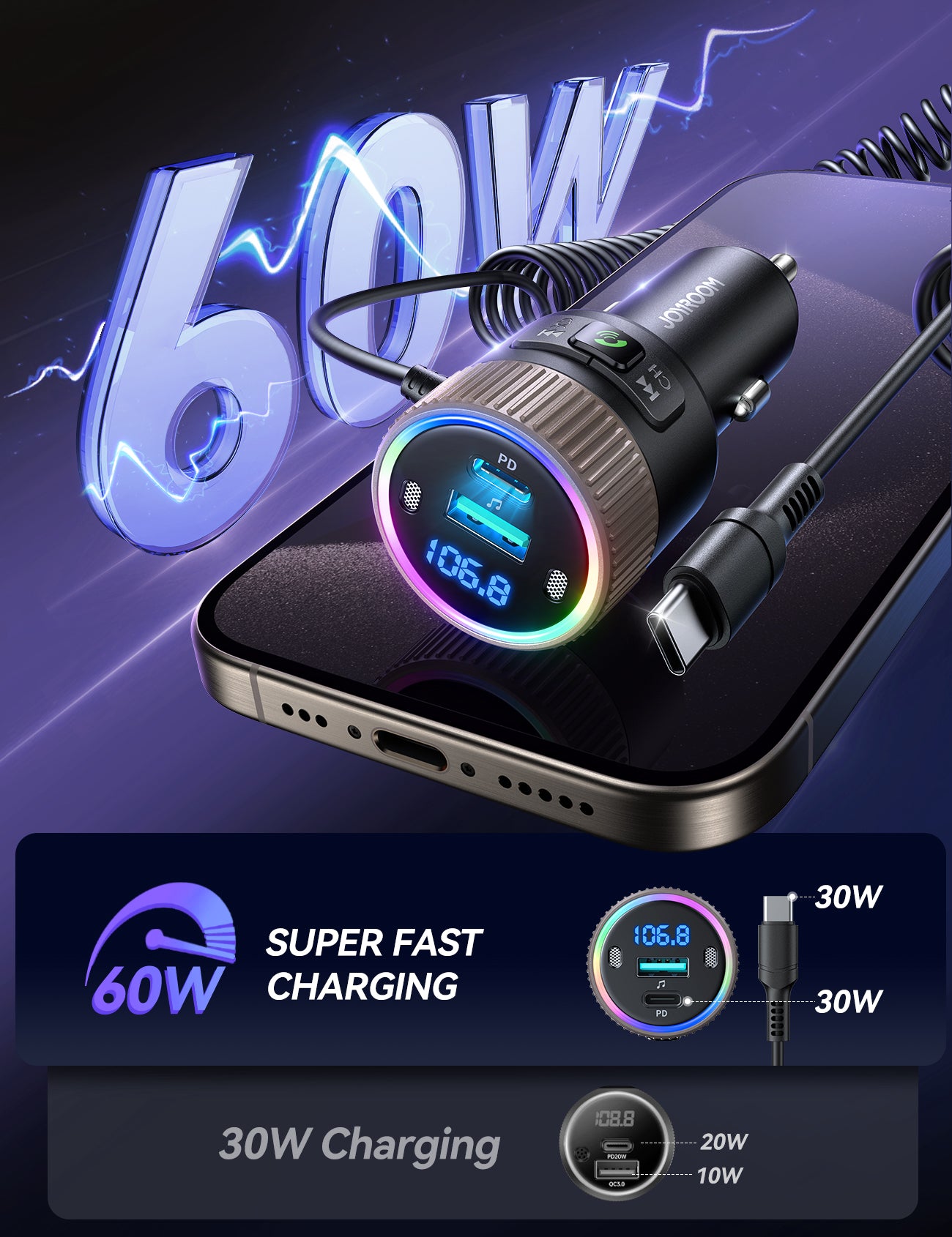 JOYROOM JR-CCB02 60W Car Wireless FM Transmitter