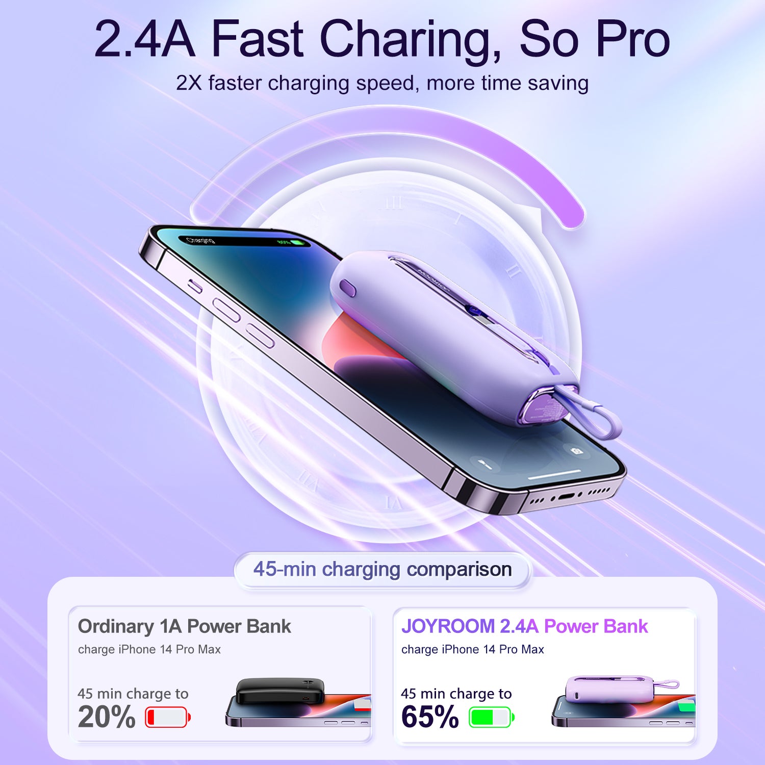 JR-L013 Colorful Series 12W mini Power Bank with Dual Cables 10000mAh