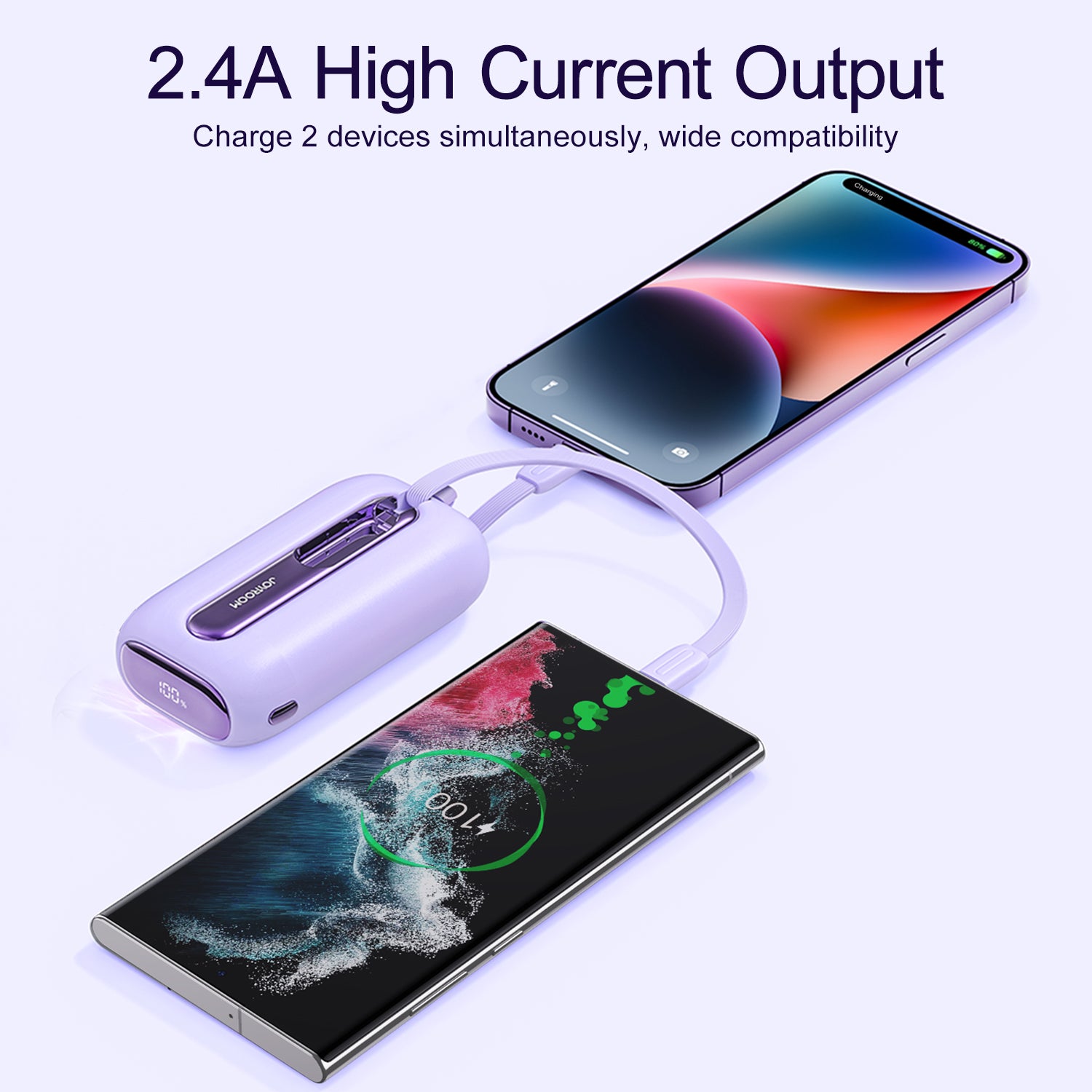 JR-L013 Colorful Series 12W mini Power Bank with Dual Cables 10000mAh