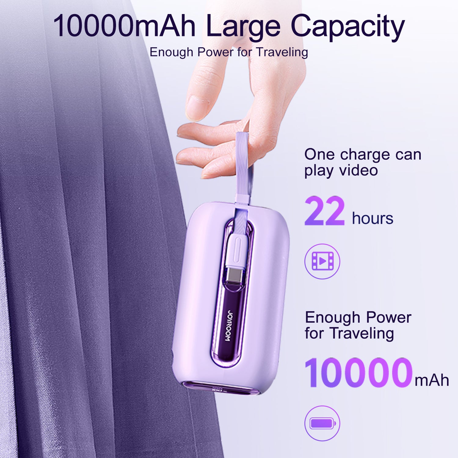 JR-L013 Colorful Series 12W mini Power Bank with Dual Cables 10000mAh