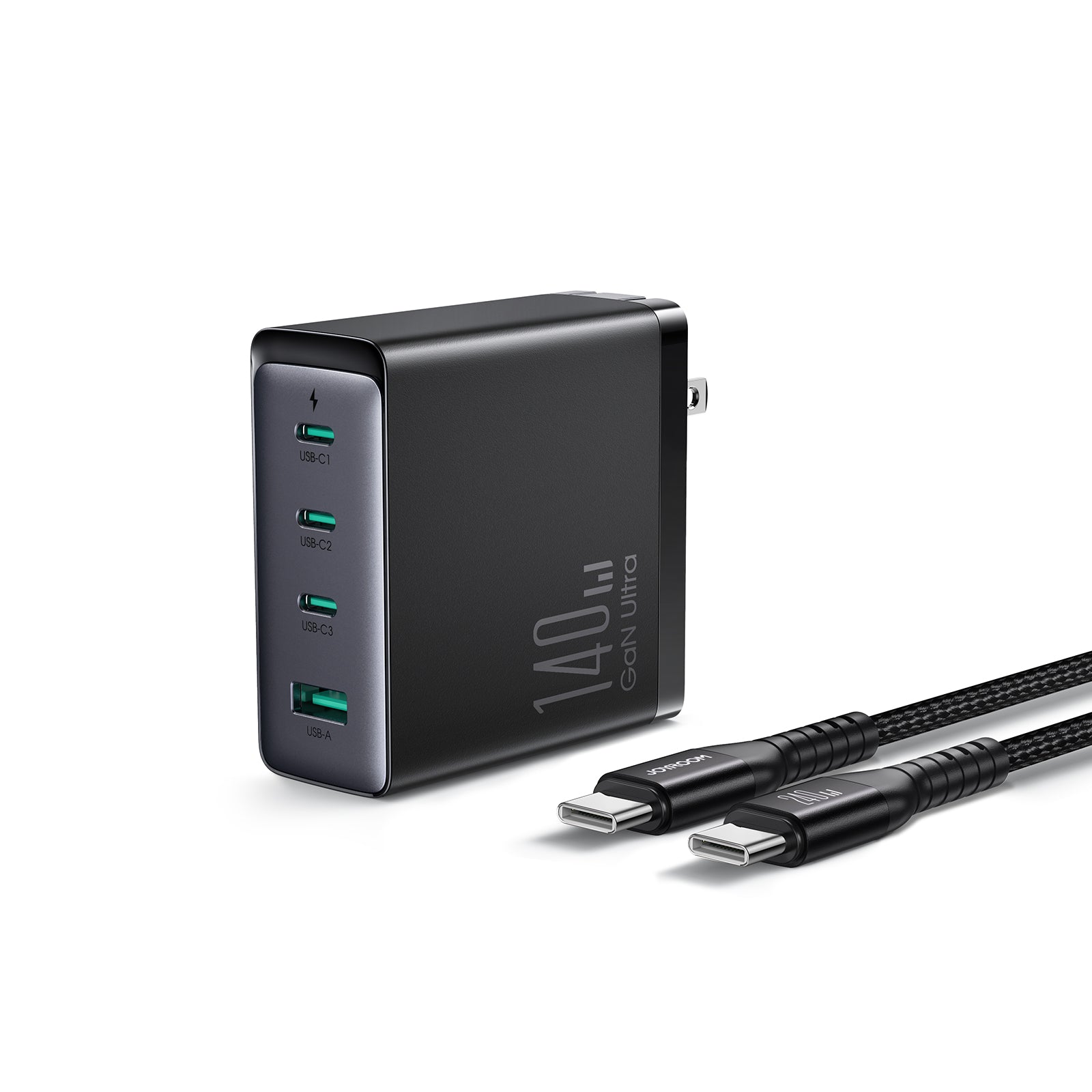 GaN Ultra JR-TCG05 140W 3C1A Fast Charger-Black+240W C to C Cable 1.2m