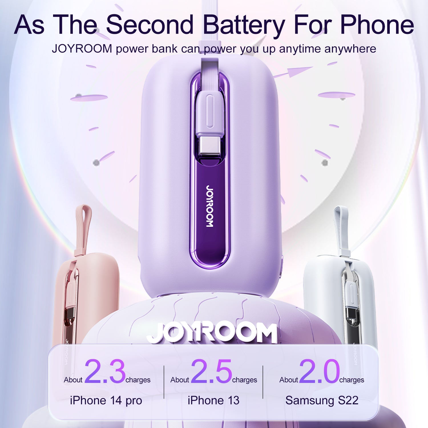 JR-L013 Colorful Series 12W mini Power Bank with Dual Cables 10000mAh