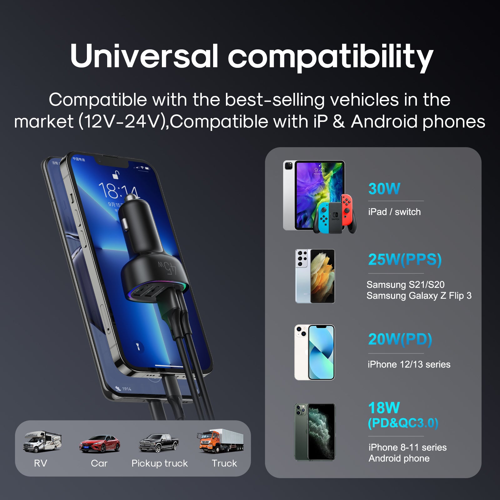 JR-CL09 45W 4-port Car Charger