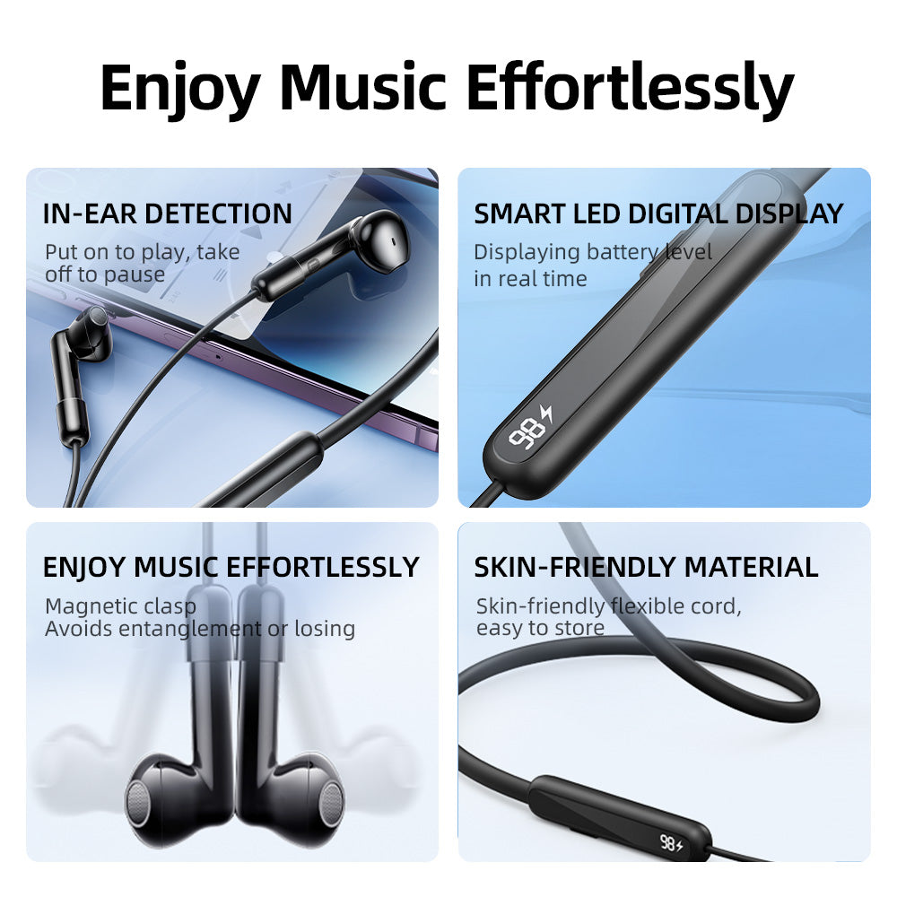 JR-DS1 Magnetic True Wireless Neckband Headphones-Black