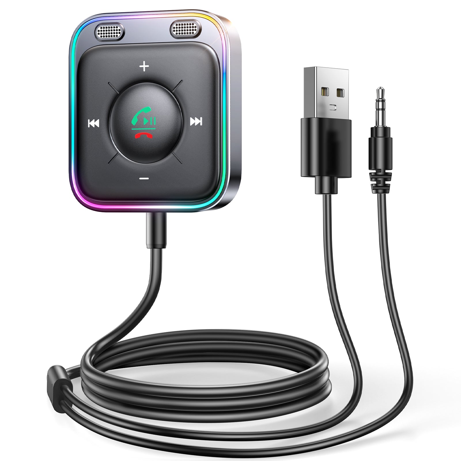 JR-CB3 Wireless Receiver, JOYROOM Bluetooth 5.3 Car Bluetooth Aux Adapter with Dual Mics and Noise Cancellation, AUX Bluetooth Car Kit with Plug and Play, Noise Filter for Hands-Free Calls and Stereo Audio