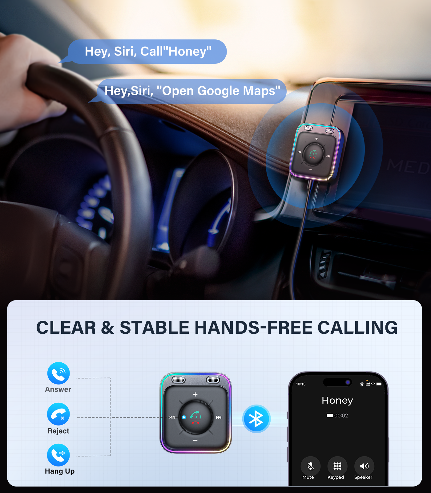 JR-CB3 Wireless Receiver, JOYROOM Bluetooth 5.3 Car Bluetooth Aux Adapter with Dual Mics and Noise Cancellation, AUX Bluetooth Car Kit with Plug and Play, Noise Filter for Hands-Free Calls and Stereo Audio