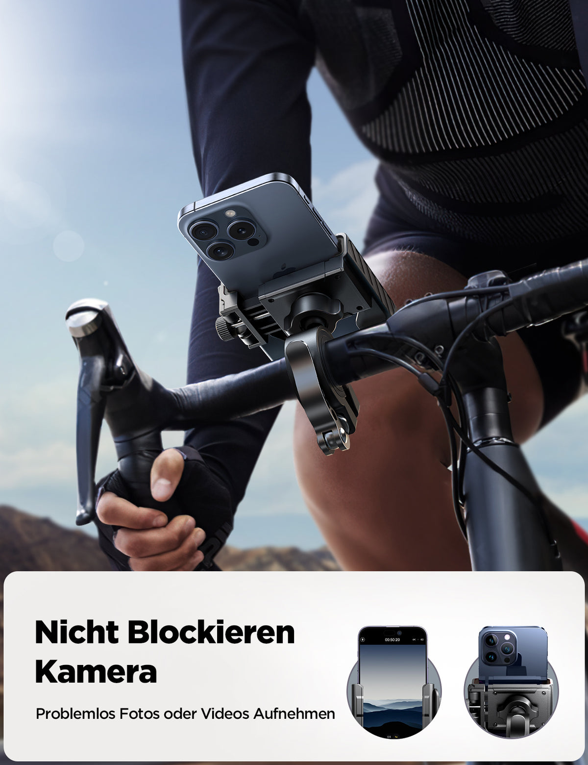 JOYROOM 2026 Fahrrad Handyhalterung, Anti Shake Stoßdämpfender mit 1S Schnellverschluss, Universelle Handyhalterung Motorrad für 4.7-7.0 Zoll Smartphones, Kompatibel für iPhone 17 & Samsung, Schwarz