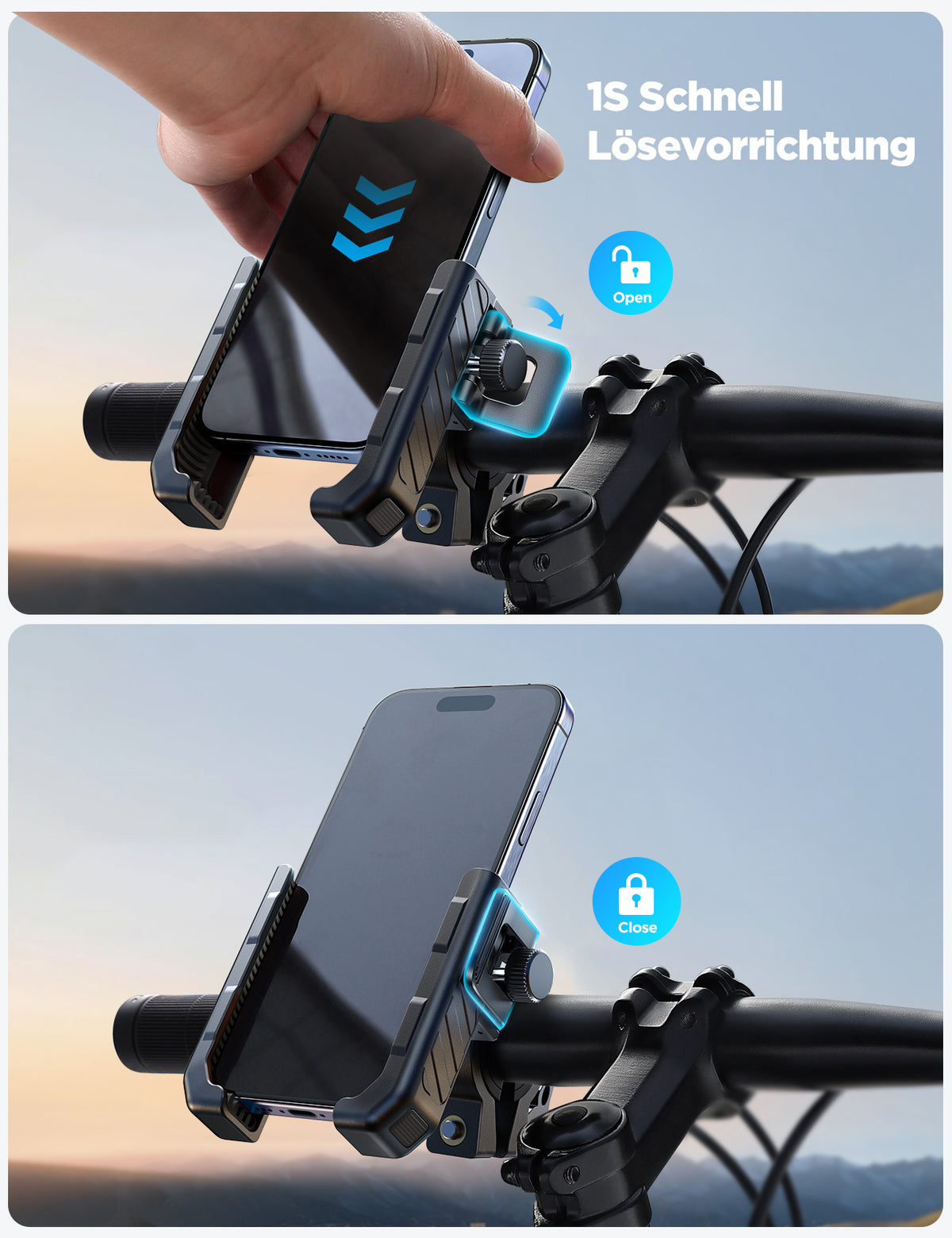 JOYROOM 2026 Fahrrad Handyhalterung, Anti Shake Stoßdämpfender mit 1S Schnellverschluss, Universelle Handyhalterung Motorrad für 4.7-7.0 Zoll Smartphones, Kompatibel für iPhone 17 & Samsung, Schwarz