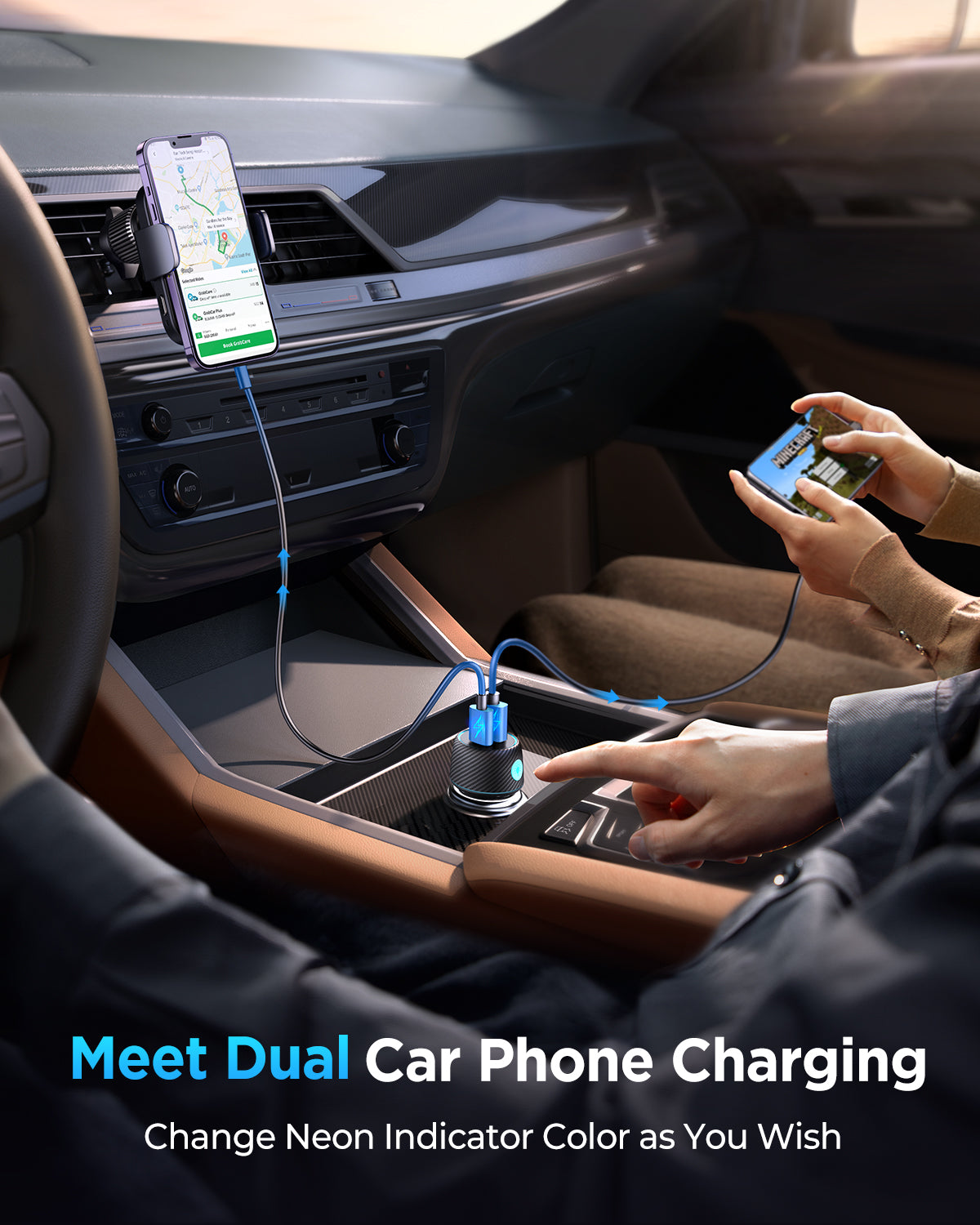 JR-CCN01 60W 1A+1C Multi-Color Car Charger with Light Button