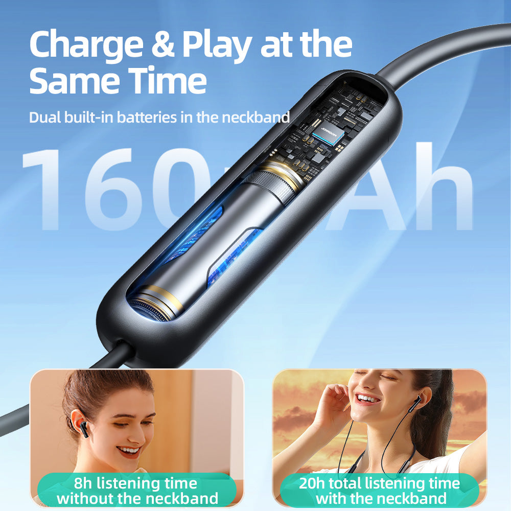 JR-DS1 Magnetic True Wireless Neckband Headphones-Black
