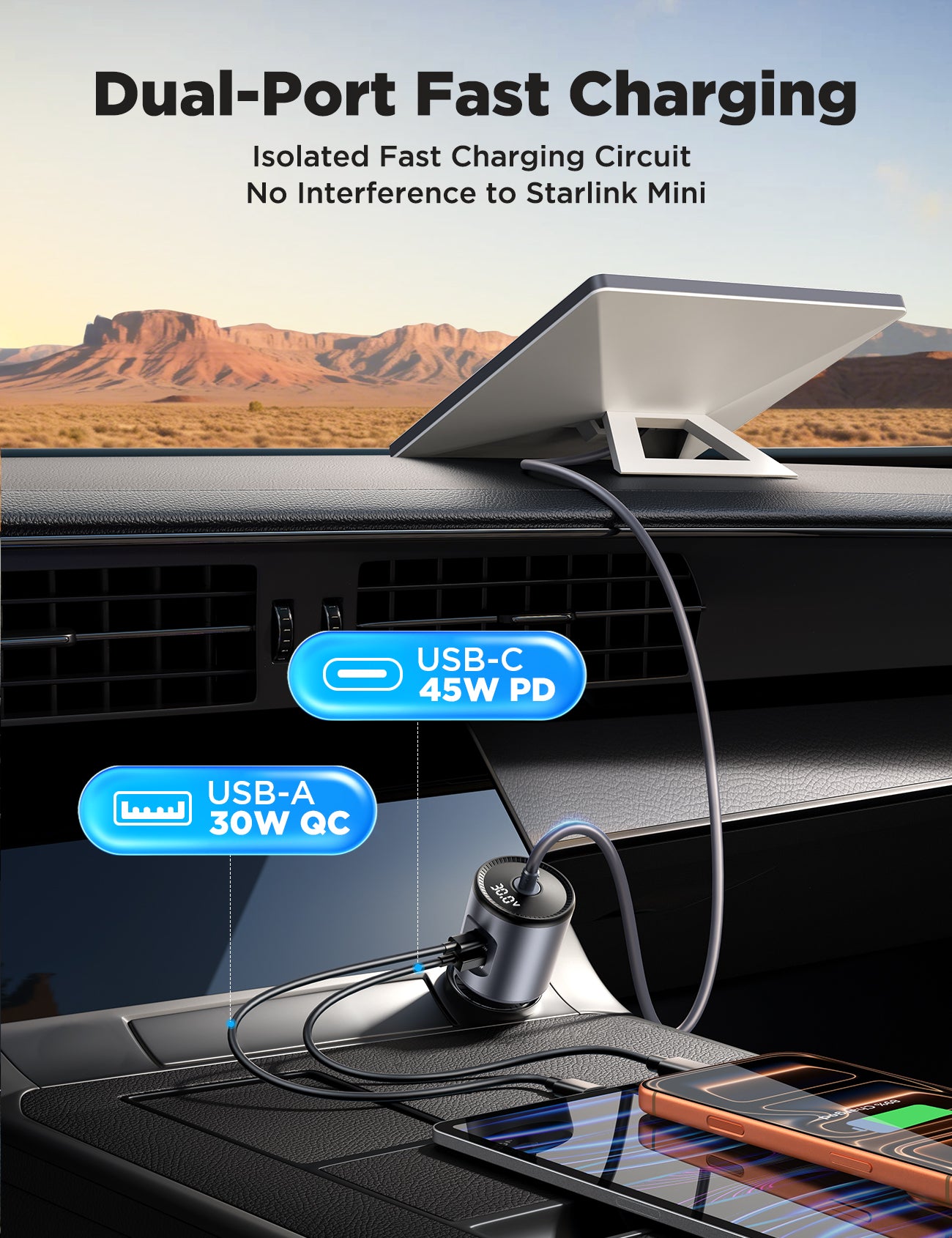 JOYROOM JR-CL33 3-Port Starlink Mini 30V Car Adapter