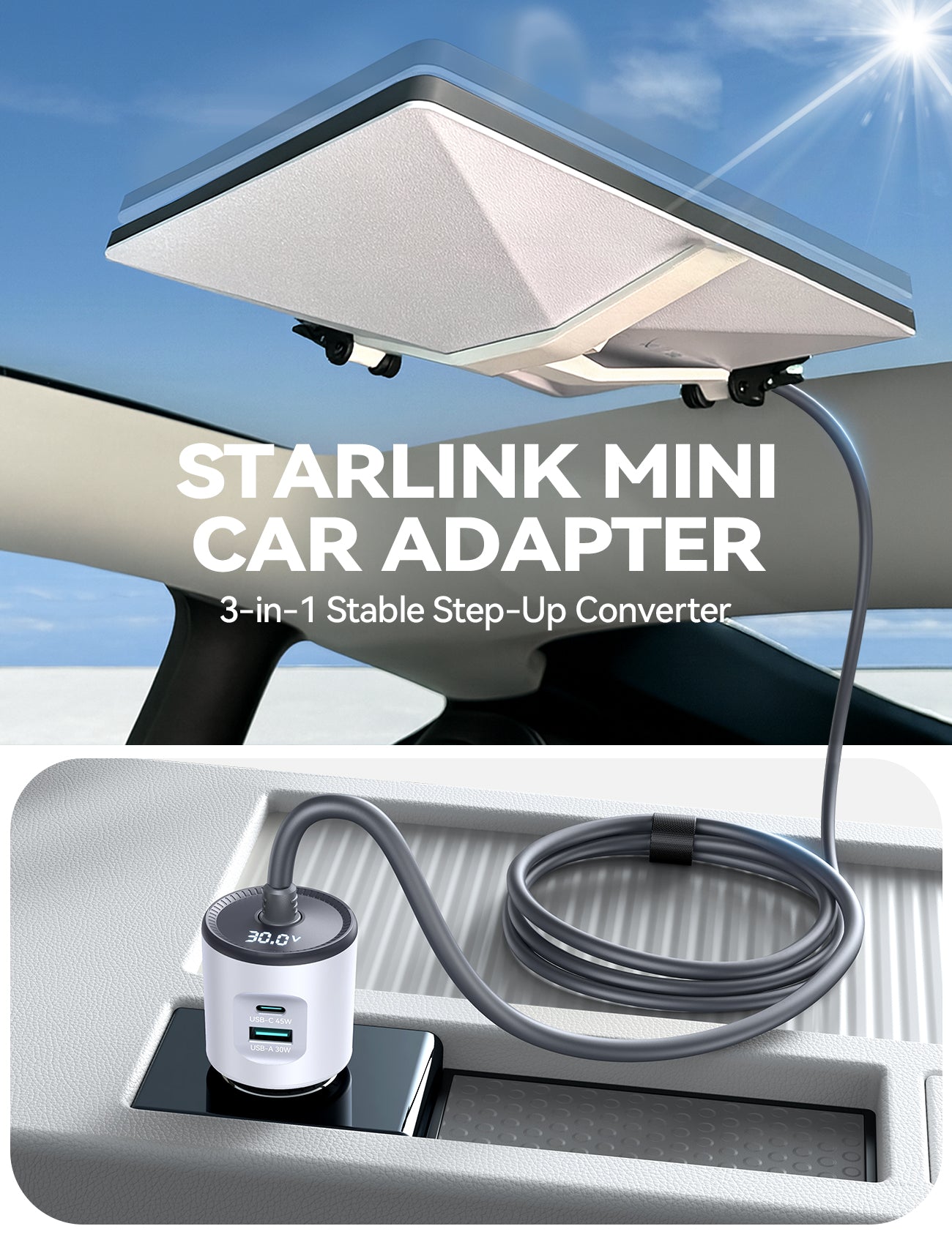 JOYROOM JR-CL33 White 3-Port Starlink Mini 30V Car Adapter