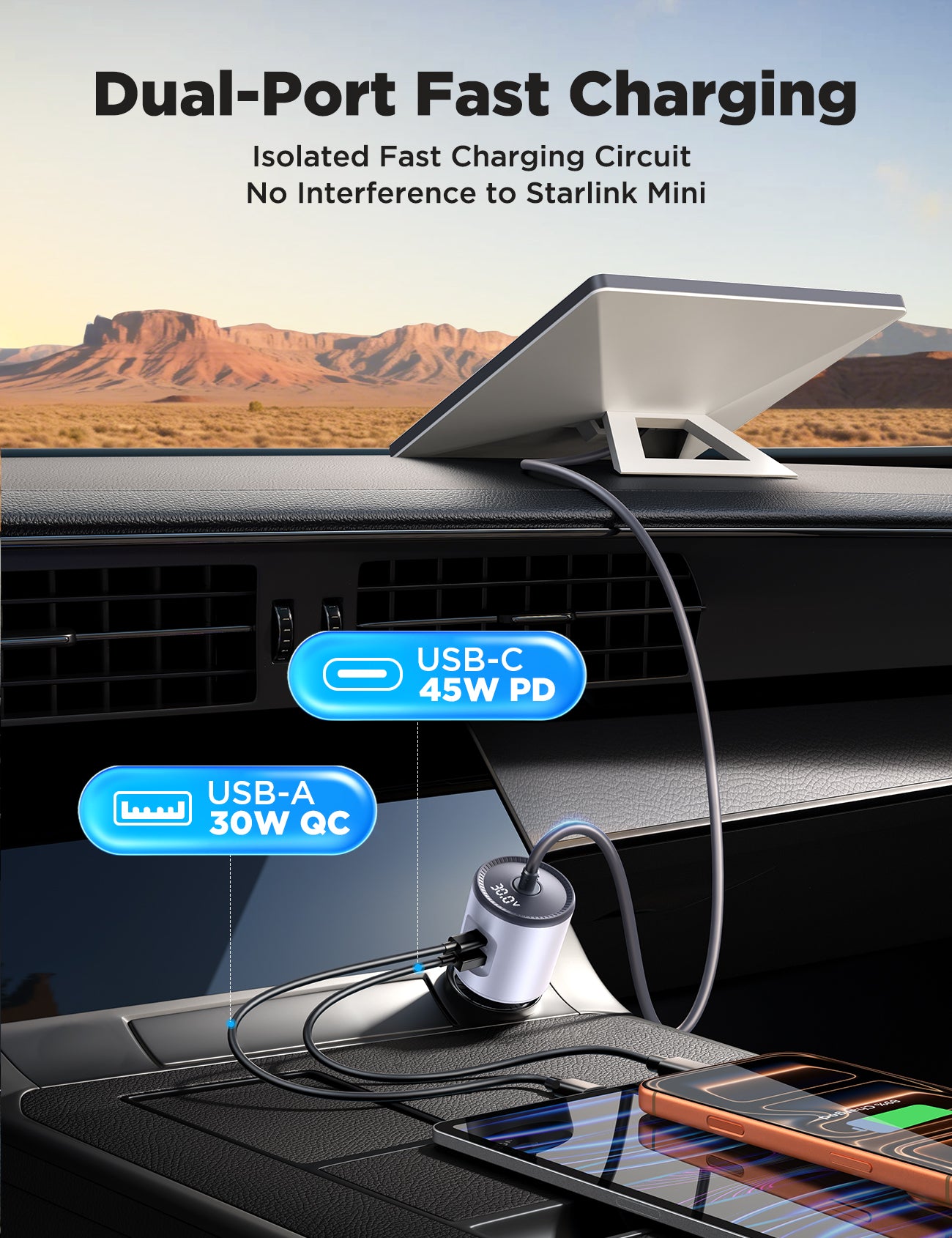 JOYROOM JR-CL33 White 3-Port Starlink Mini 30V Car Adapter