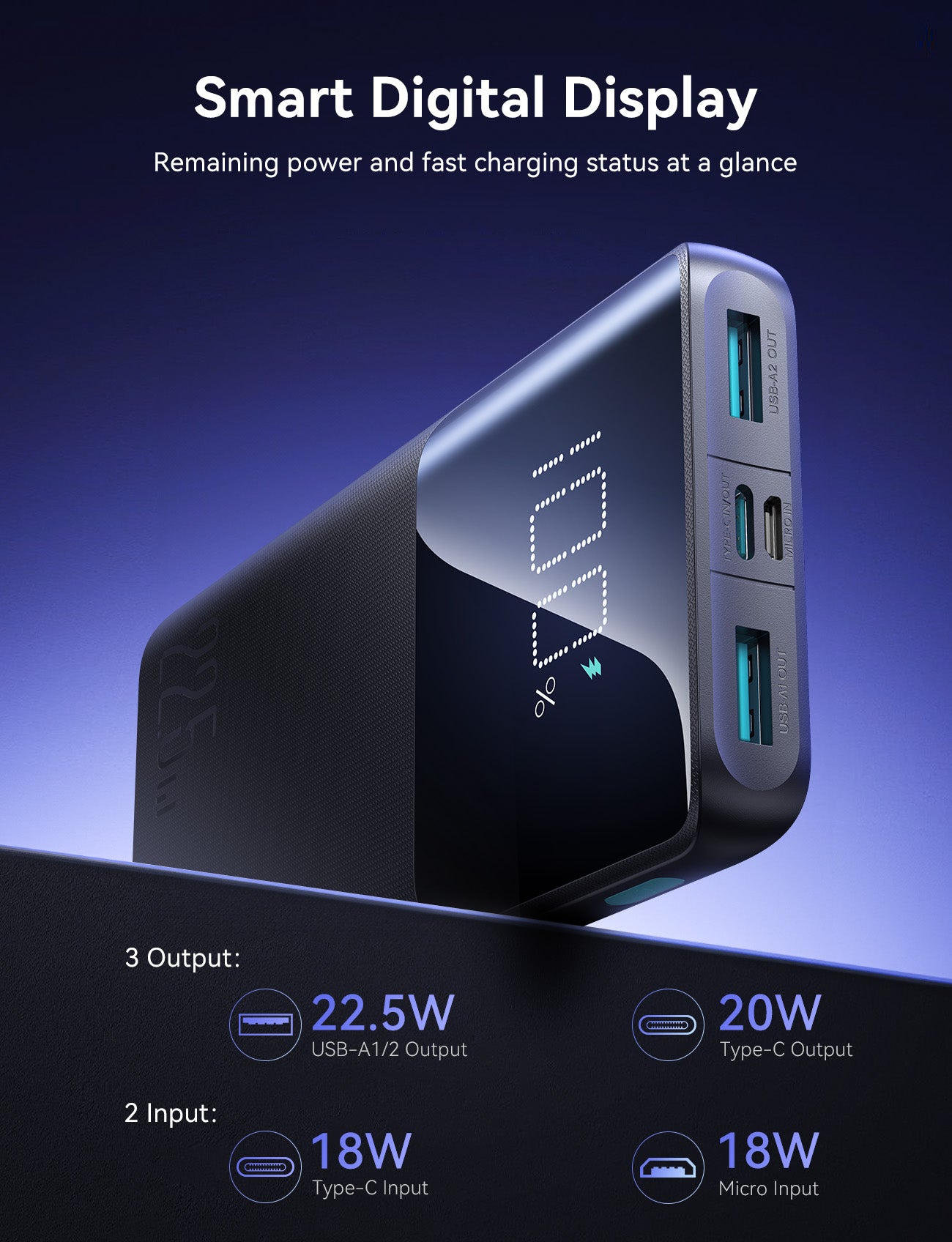 JOYROOM JR-QP191 22.5W Power Bank 10000mAh With USB to Type.C 0.3m Cable