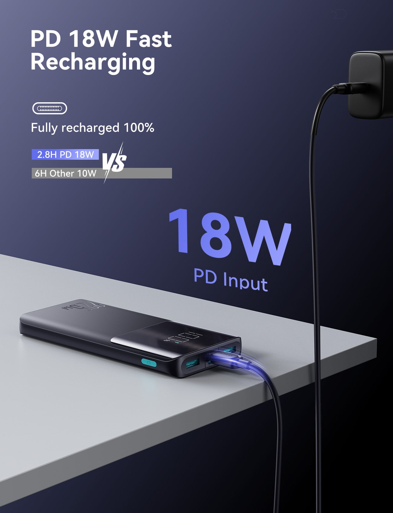 JOYROOM JR-QP191 22.5W Power Bank 10000mAh With USB to Type.C 0.3m Cable