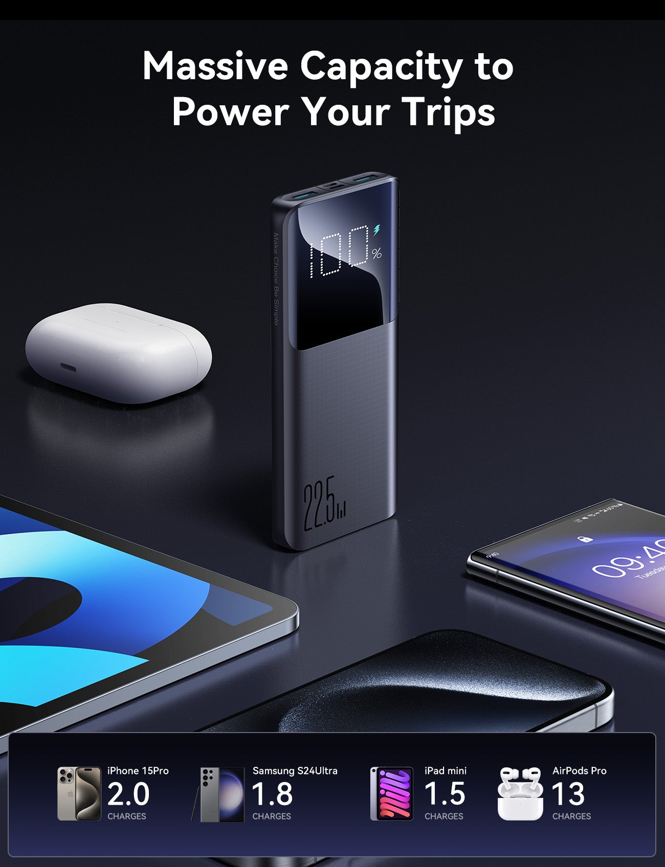 JOYROOM JR-QP191 22.5W Power Bank 10000mAh With USB to Type.C 0.3m Cable