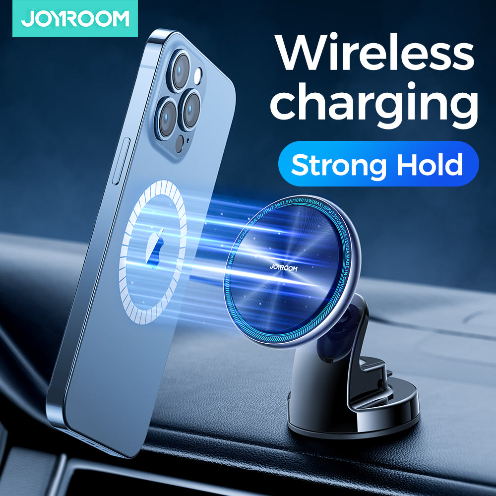 JR-ZS290 Magnetic Wireless Car Charger Holder with LED Letter Ring -Silver