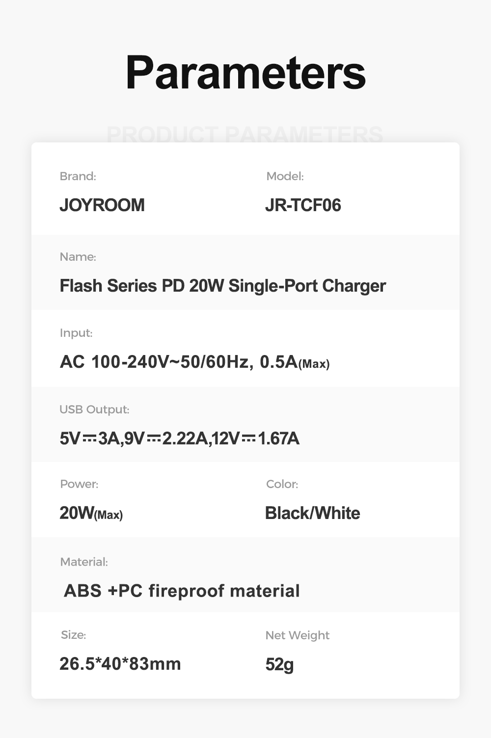 JR-TCF06 PD 20W Charger