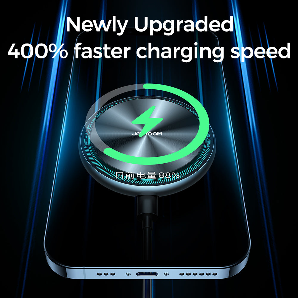 JR-ZS290 Magnetic Wireless Car Charger Holder with LED Letter Ring -Silver