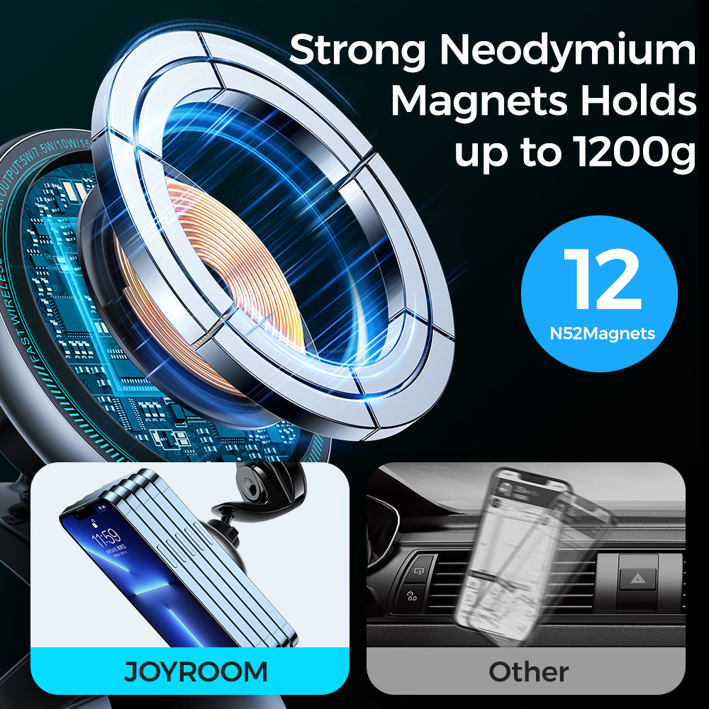 JR-ZS290 Magnetic Wireless Car Charger Holder with LED Letter Ring -Silver