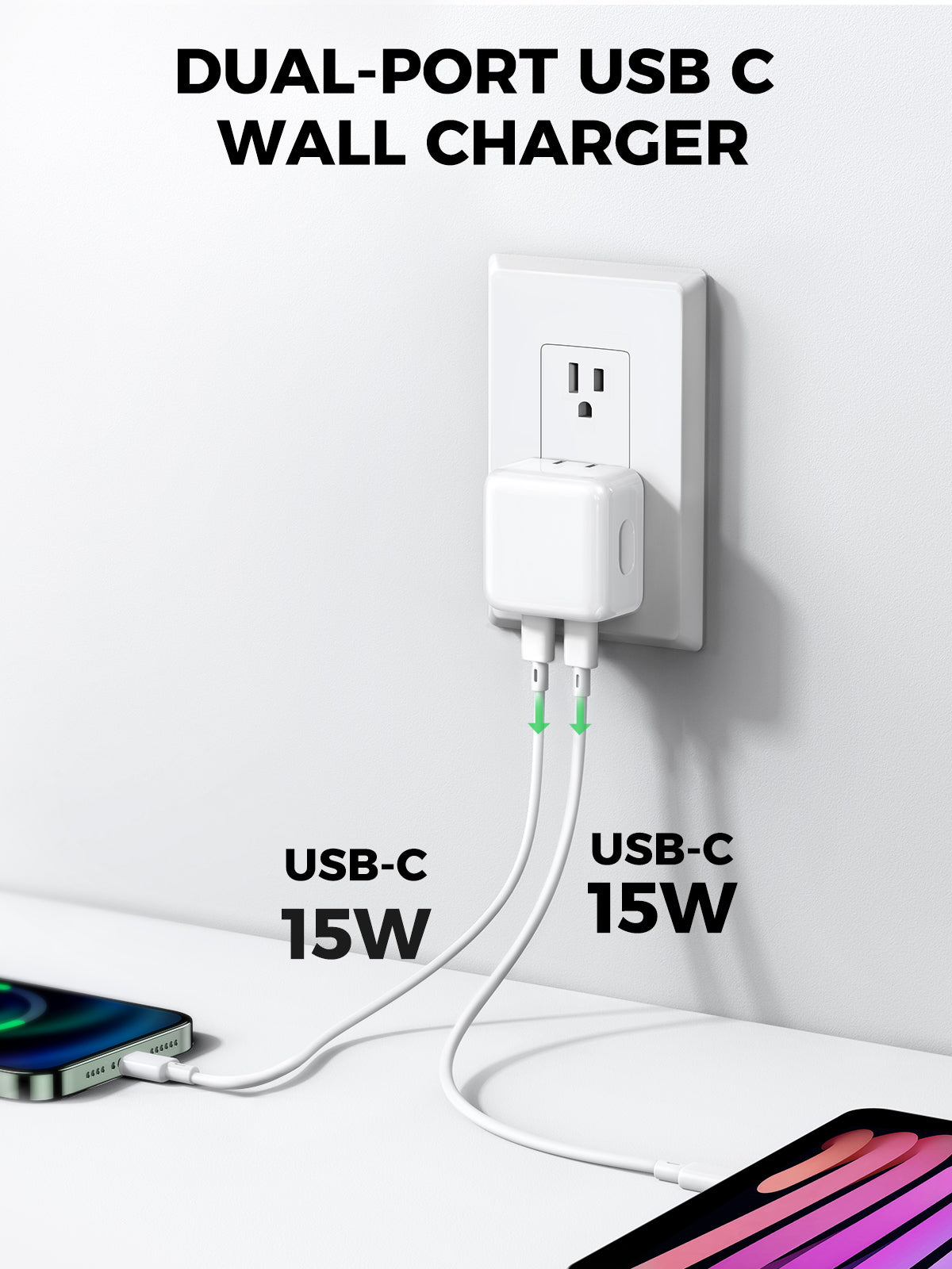 L-2P351 35W Dual USB-C Wall Charger, PD 3.0 35W Foldable USB Plug iPad Charger Cube for iPhone 13/ iPhone 13 Pro Max/iPhone 12/11, iPad and More (Cable Not Included)