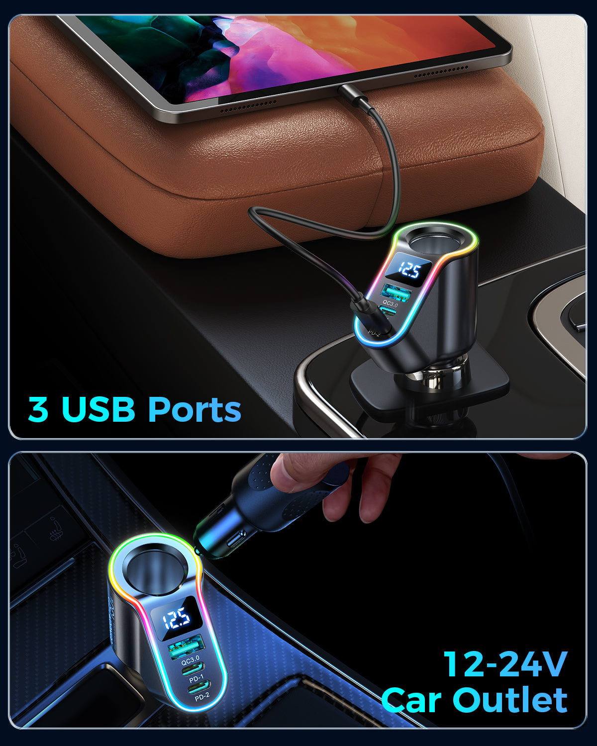 Cigarette Lighter USB Charger, JOYROOM 4 in 1 Car Charger Adapter 150W Fast Cigarette Lighter Splitter