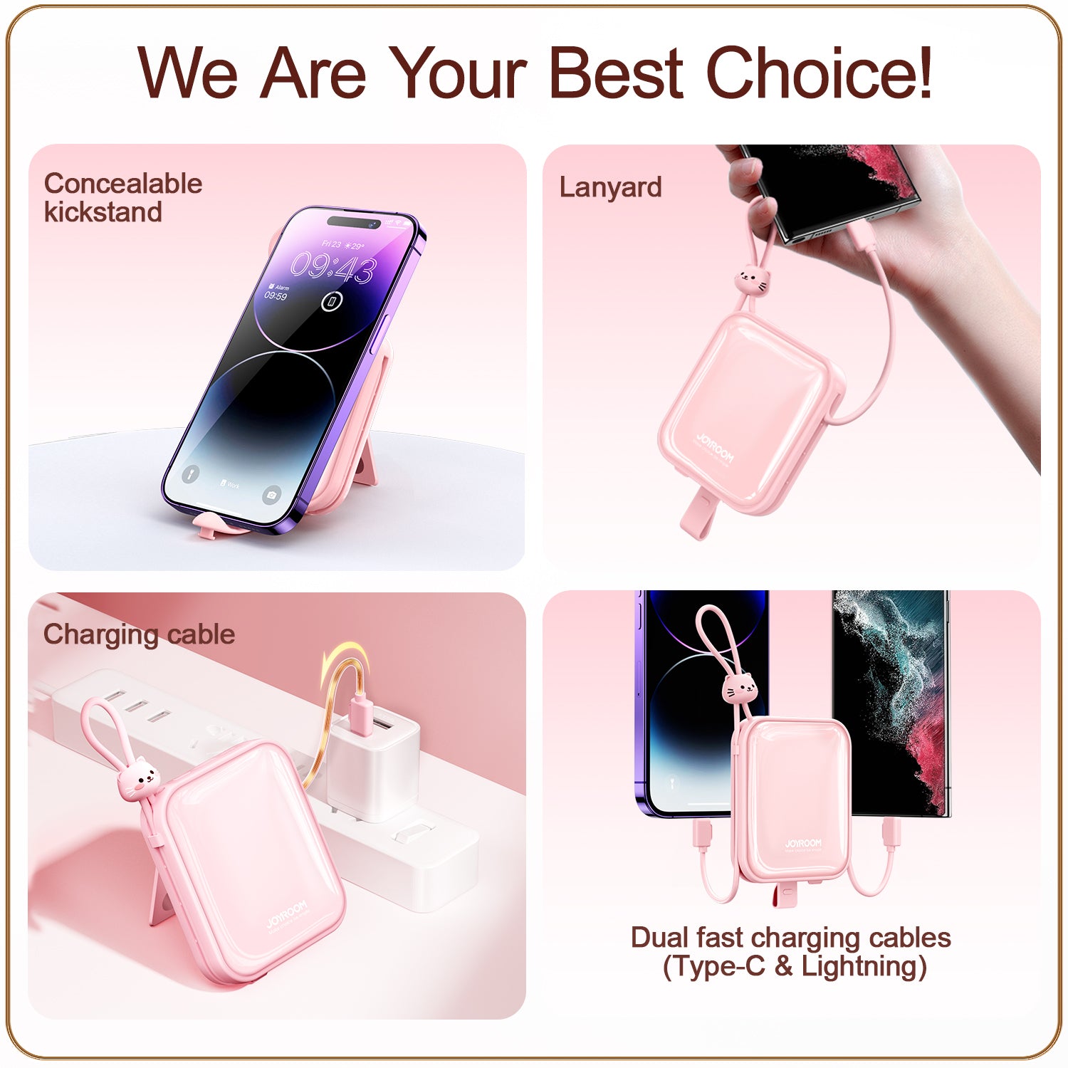 JR-L008 Cutie Series 22.5W Power Bank with Kickstand 10000mAh (With USB to Type-C 0.25m Cable)