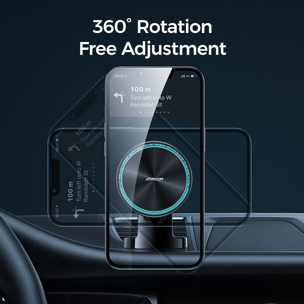 JR-ZS290 Magnetic Wireless Car Charger Holder with LED Letter Ring -Silver