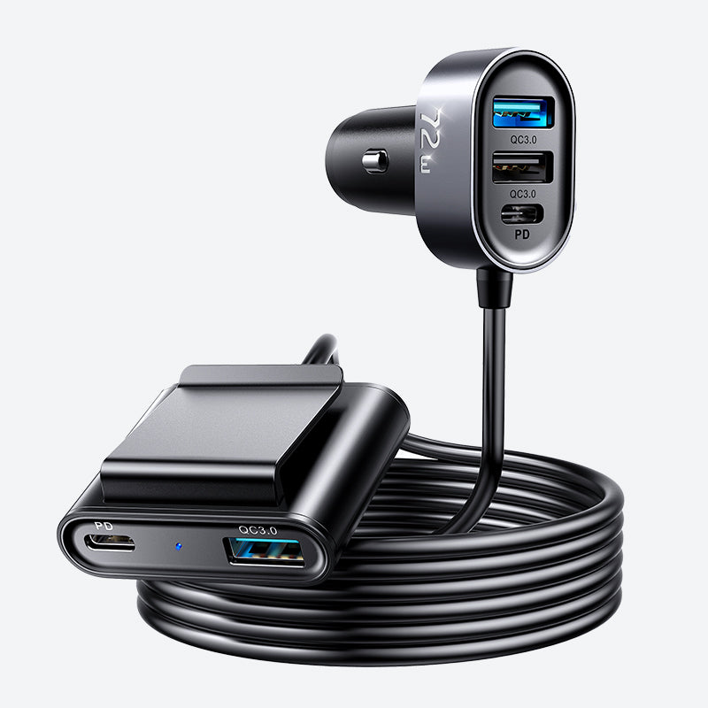 JR-CL05 5-port QC3.0+PD Fast Car Charger Adapter 5ft cable for Front/Back Seat Charging
