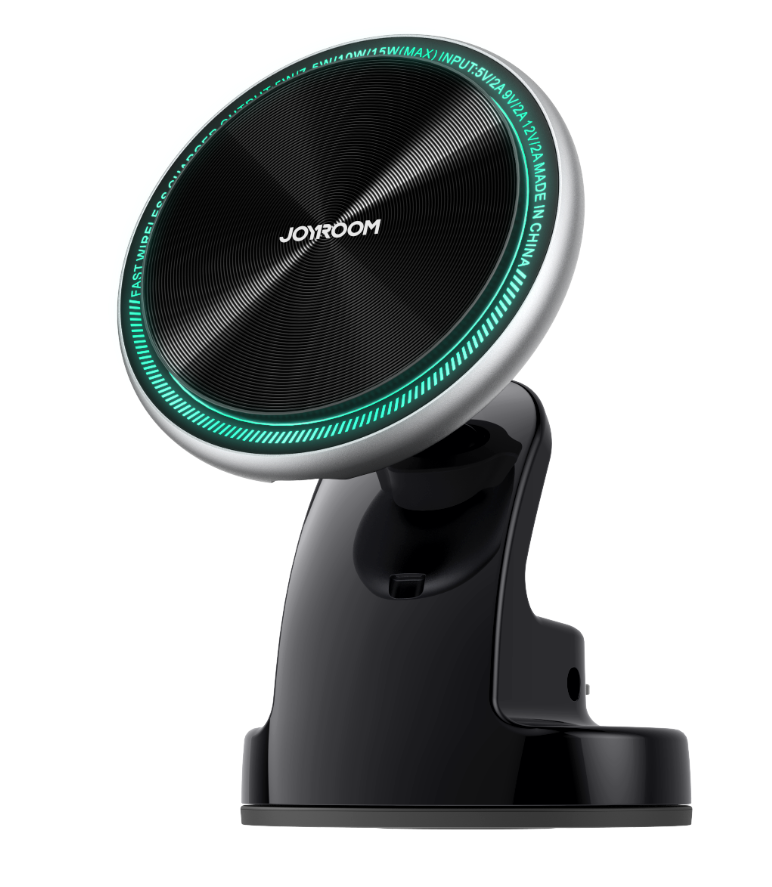 JR-ZS290 Magnetic Wireless Car Charger Holder with LED Letter Ring -Silver