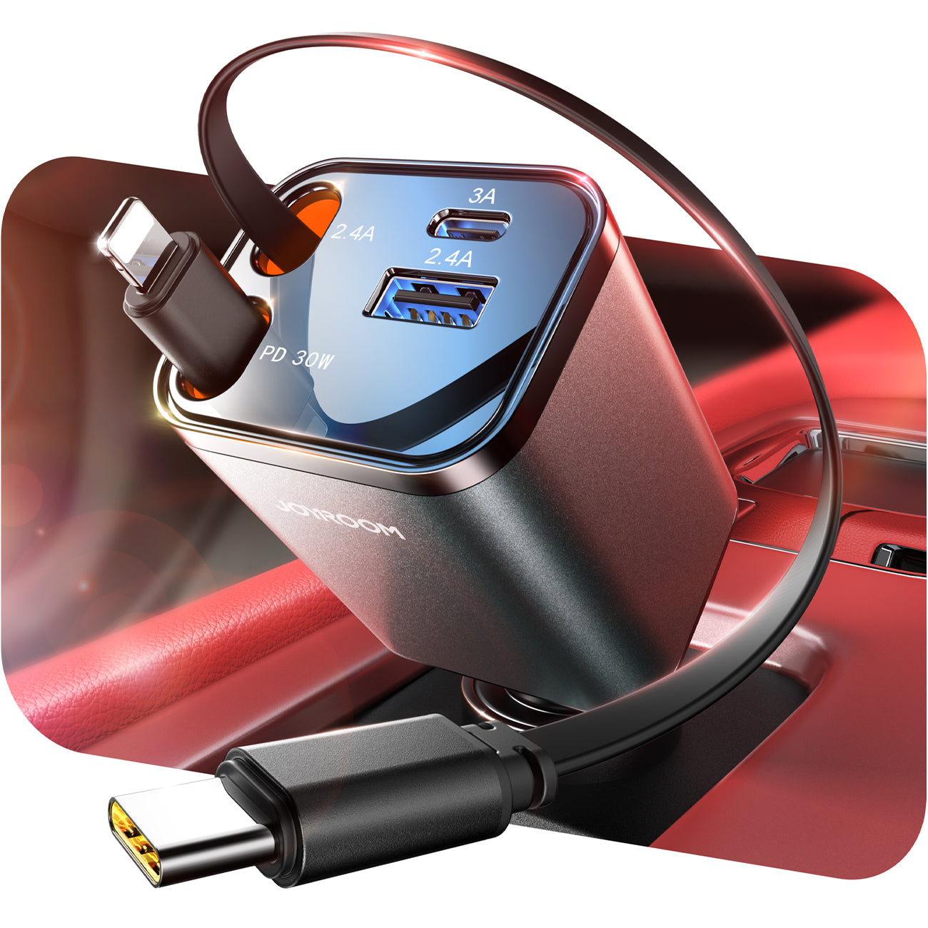 JOYROOM  Retractable Car Charger 4 in 1 [2025 Ultra-Compact]