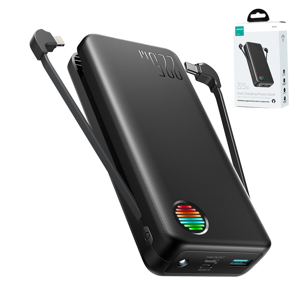 JR-L014/L015 22.5W Power Bank with Dual Cables 10000mAh 20000mAh (With USB to Type-C 0.25m Cable-Black)