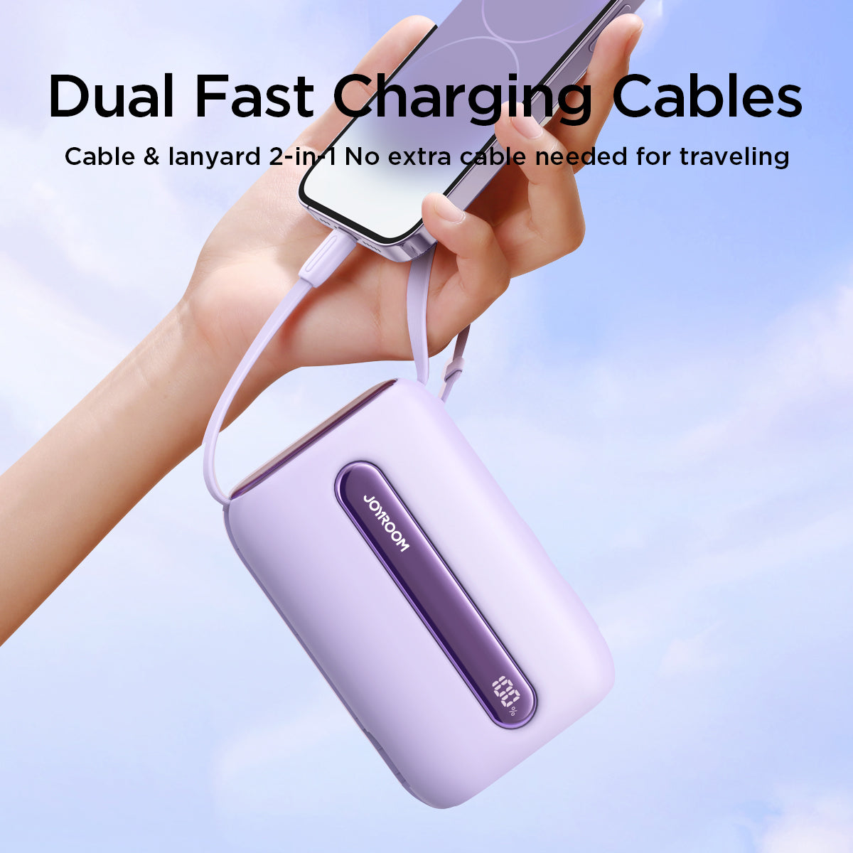 JR-L012 Plus Colorful Series 22.5W mini Power Bank with Dual Cables 20000mAh (With USB to Type-C 0.25m Cable)