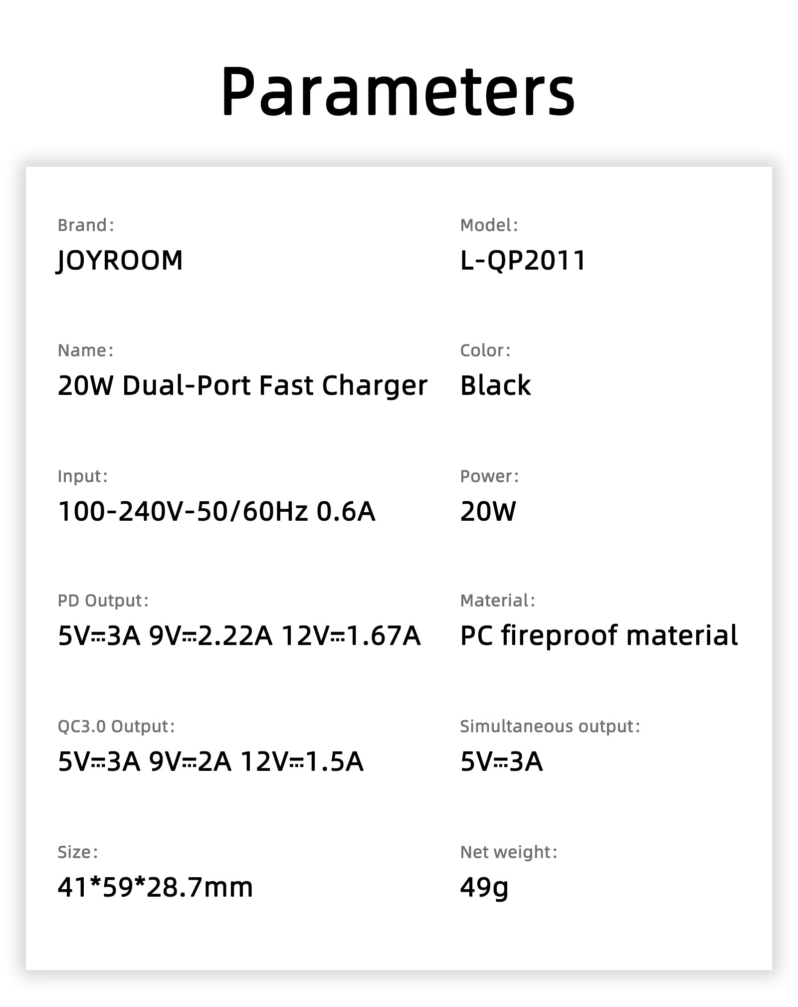 L-QP2011 20W Dual-Port (QC3.0+PD) Fast Charger