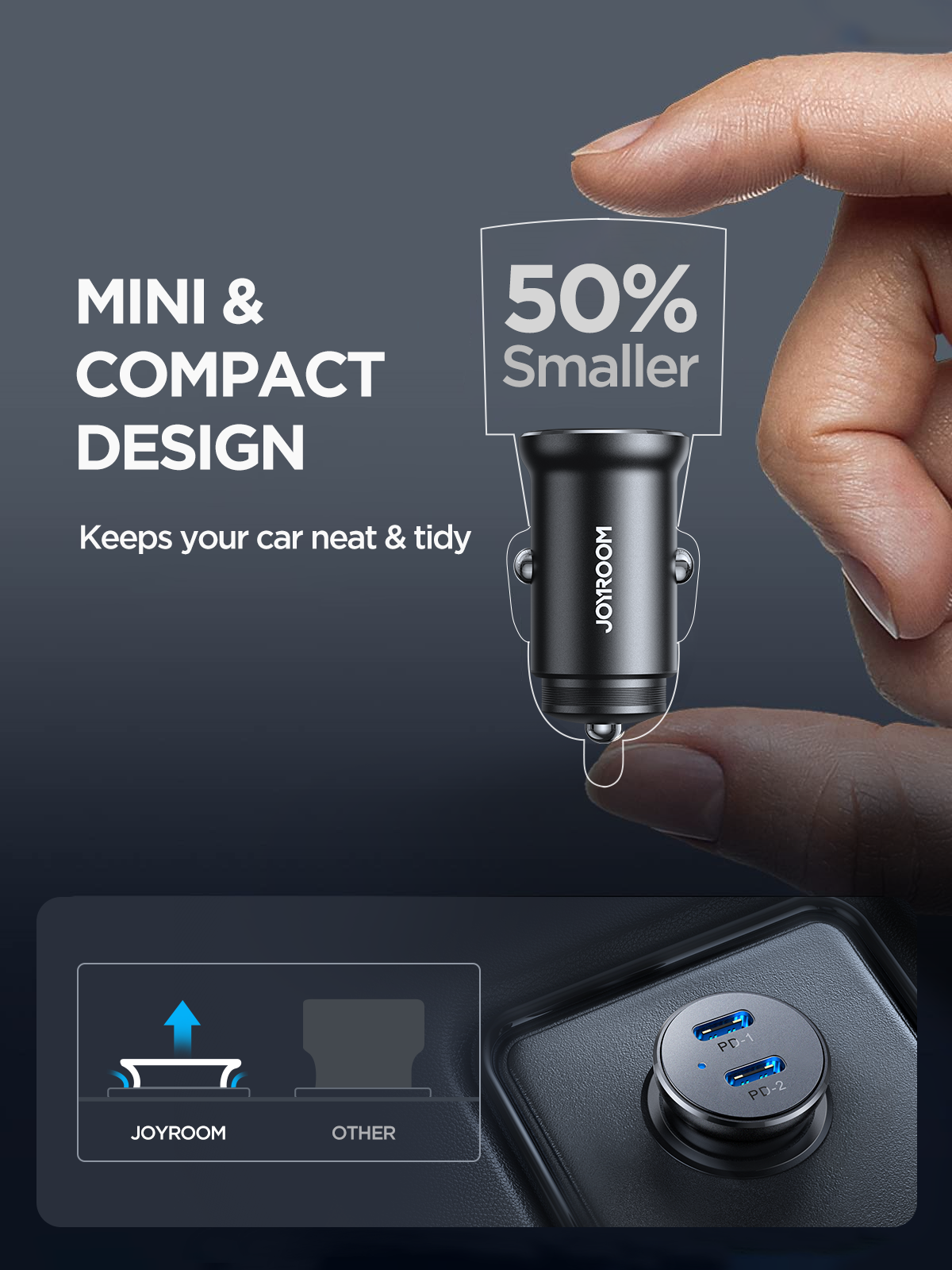 JR-CCN06 30W 2C mini Metal Car Charger