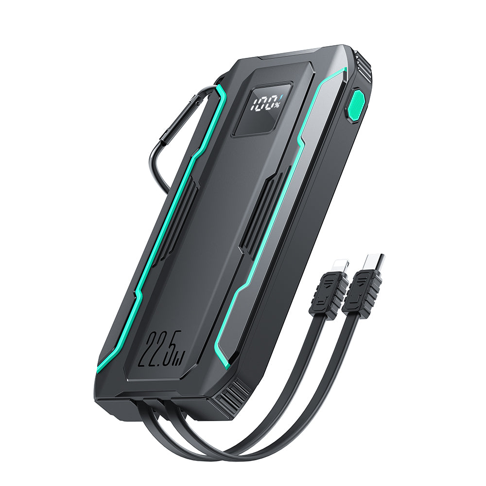 JR-L017/L018 22.5W Power Bank with Dual Cables 10000mAh/2000mAh-Black (With USB-A to Type-C 0.25m Cable-Black)