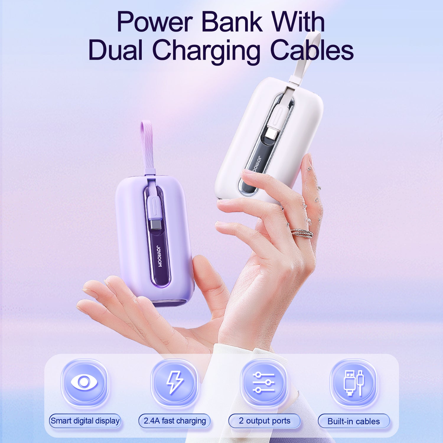 JR-L013 Colorful Series 12W mini Power Bank with Dual Cables 10000mAh