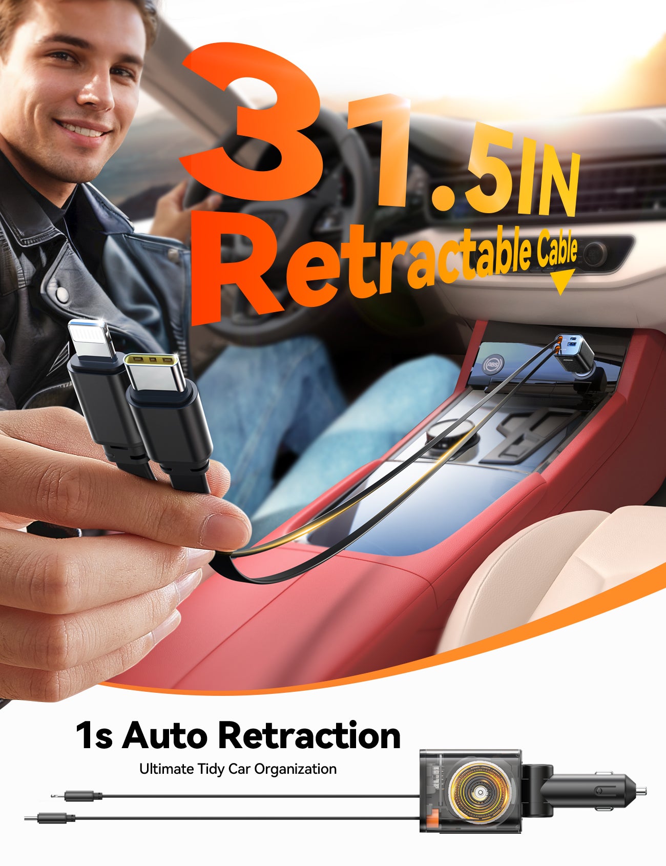 JOYROOM  Retractable Car Charger 4 in 1 [2025 Ultra-Compact]