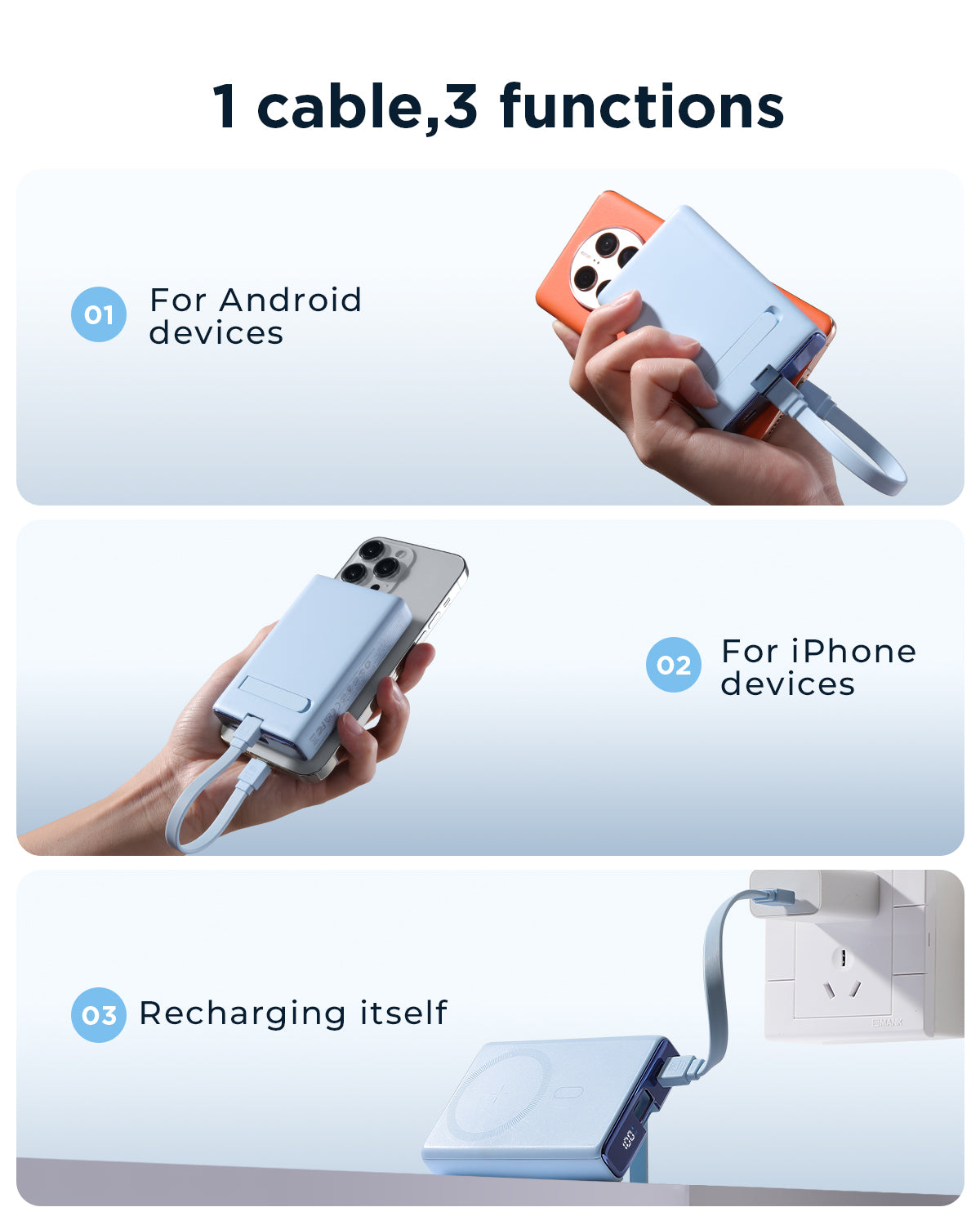 JOYROOM JR-PBM01 20W Power Bank 10000mAh with Built-in Cable&Kickstand