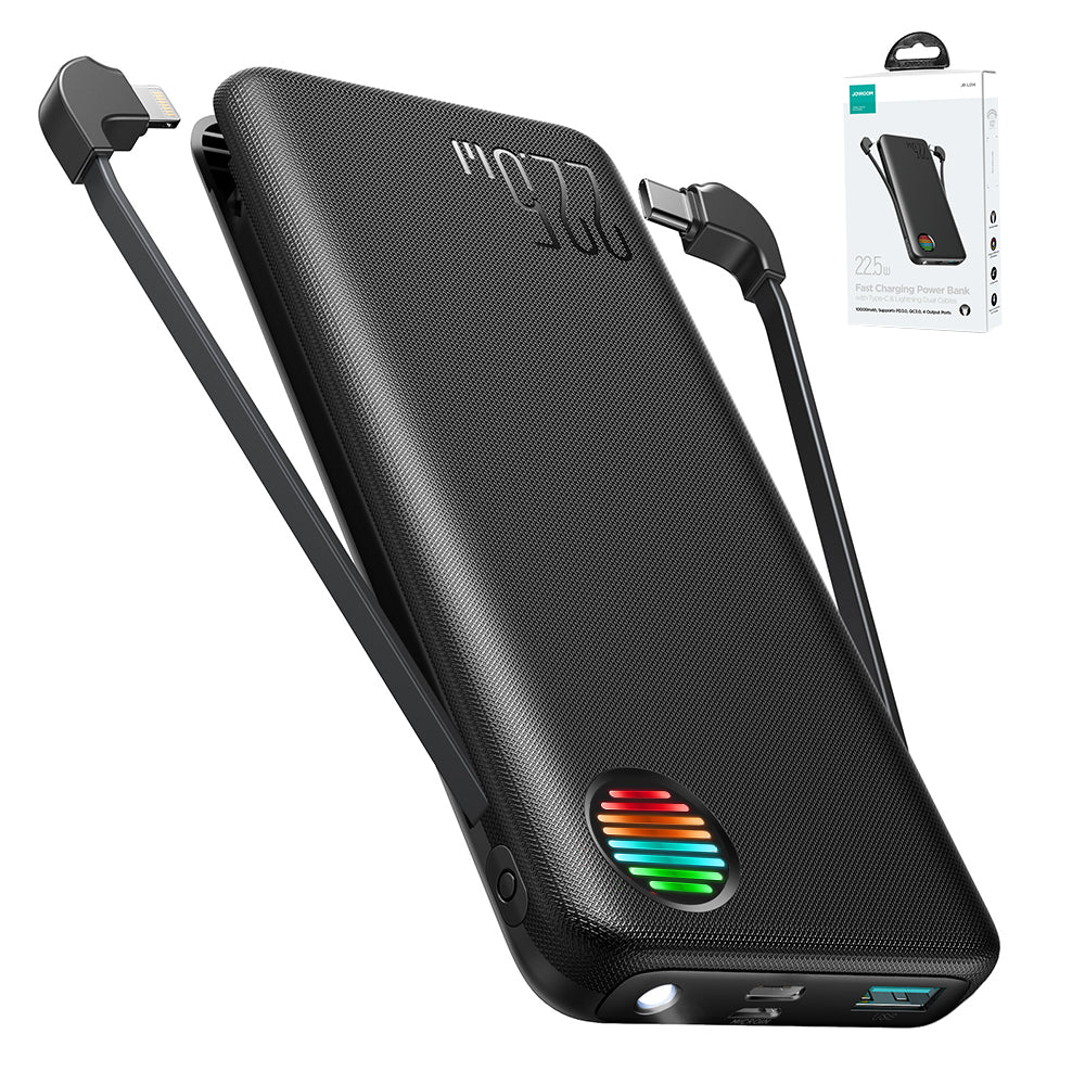 JR-L014/L015 22.5W Power Bank with Dual Cables 10000mAh 20000mAh (With USB to Type-C 0.25m Cable-Black)
