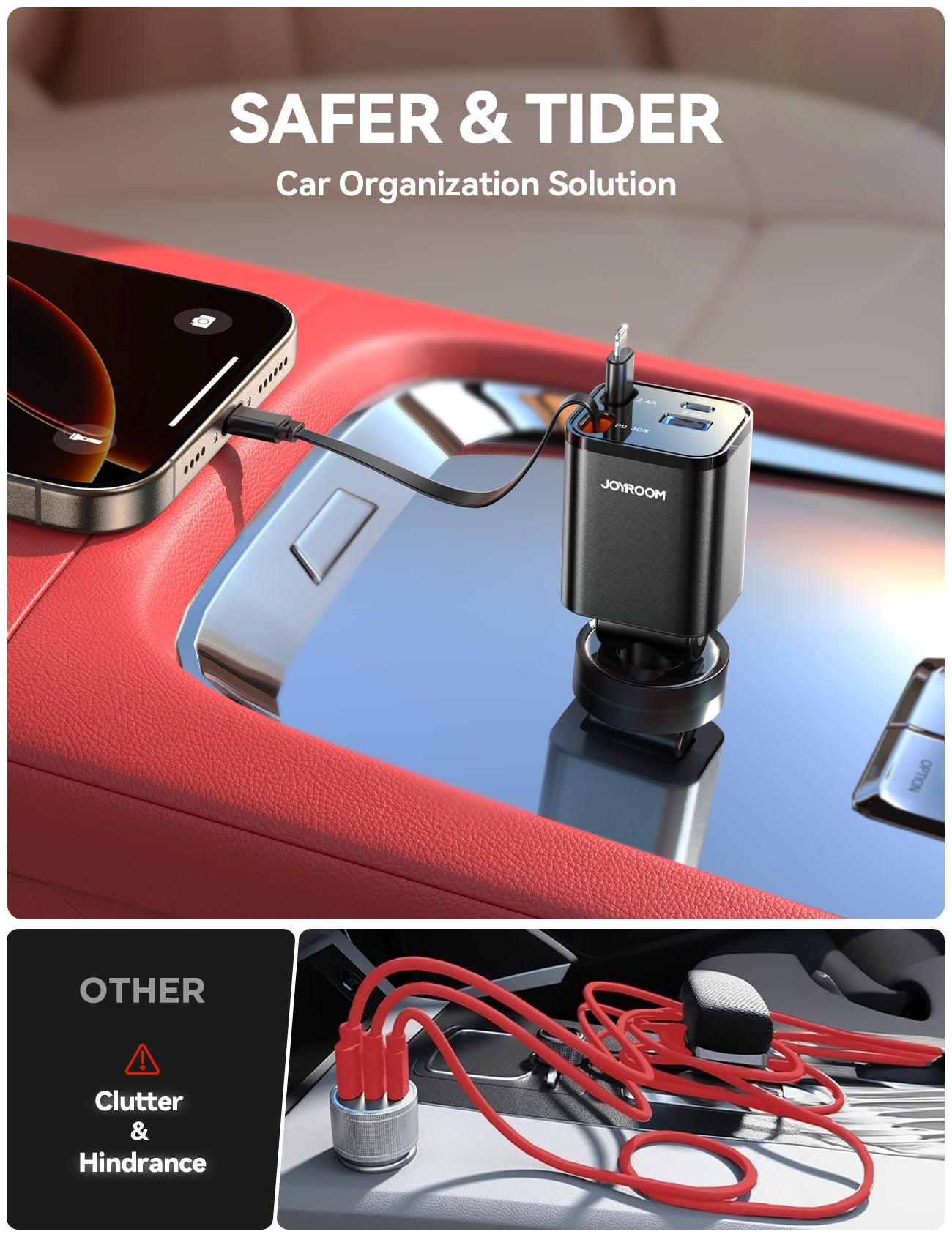 JOYROOM  Retractable Car Charger 4 in 1 [2025 Ultra-Compact]