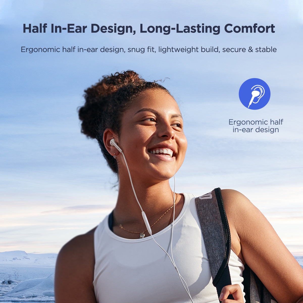 JR-EC05 TYPE-C Series Half In-Ear Wired Earphones-White