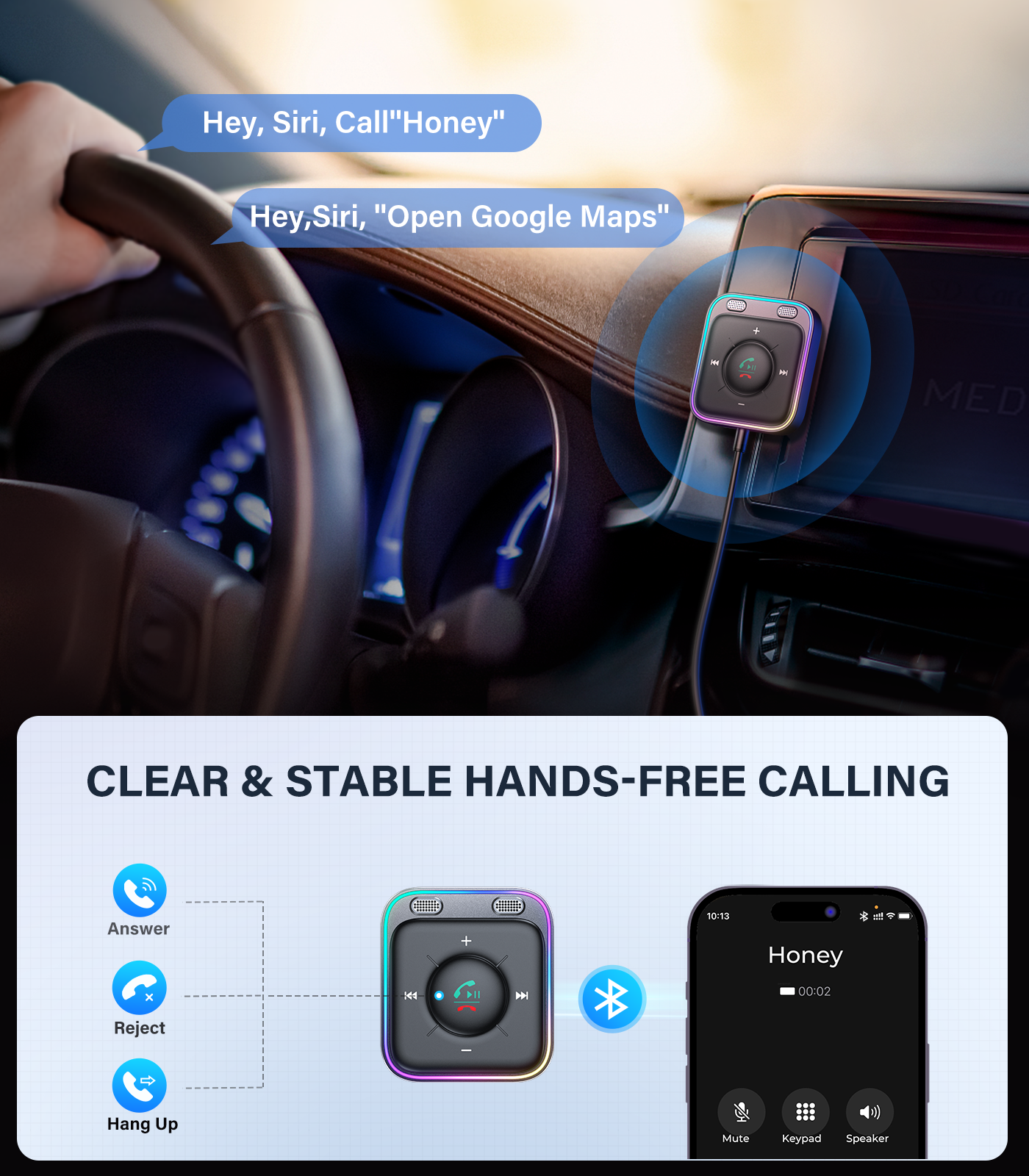 JOYROOM Adaptador de coche Bluetooth 5.3 con doble micrófono y cancelación  de ruido, kit de coche Bluetooth AUX con Plug-and-Play y filtro de ruido