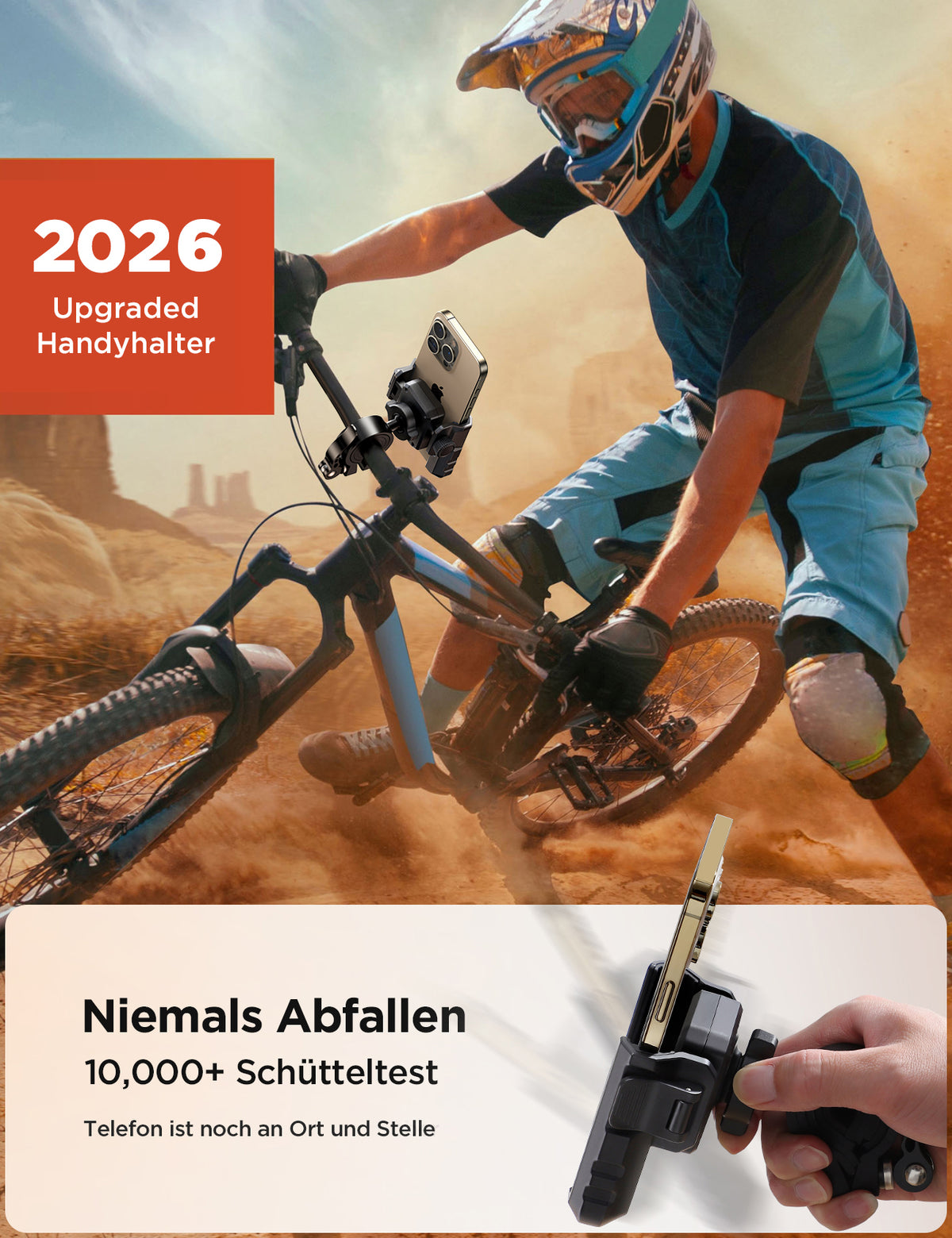 JOYROOM 2026 Fahrrad Handyhalterung, Anti Shake Stoßdämpfender mit 1S Schnellverschluss, Universelle Handyhalterung Motorrad für 4.7-7.0 Zoll Smartphones, Kompatibel für iPhone 17 & Samsung, Schwarz
