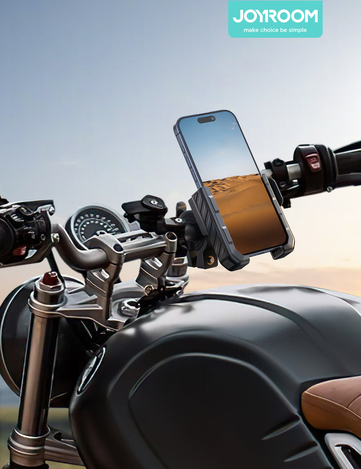 JOYROOM 2026 Fahrrad Handyhalterung, Anti Shake Stoßdämpfender mit 1S Schnellverschluss, Universelle Handyhalterung Motorrad für 4.7-7.0 Zoll Smartphones, Kompatibel für iPhone 17 & Samsung, Schwarz