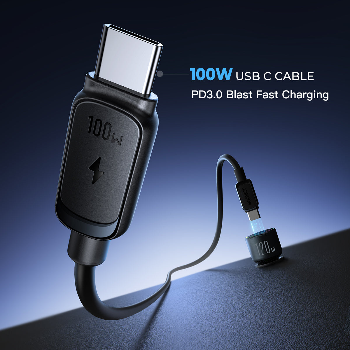 JR-CCN07 120W 3-Port (2PD+1QC3.0) Car Charger-Dark Gray（with C TO C 100W Cable）